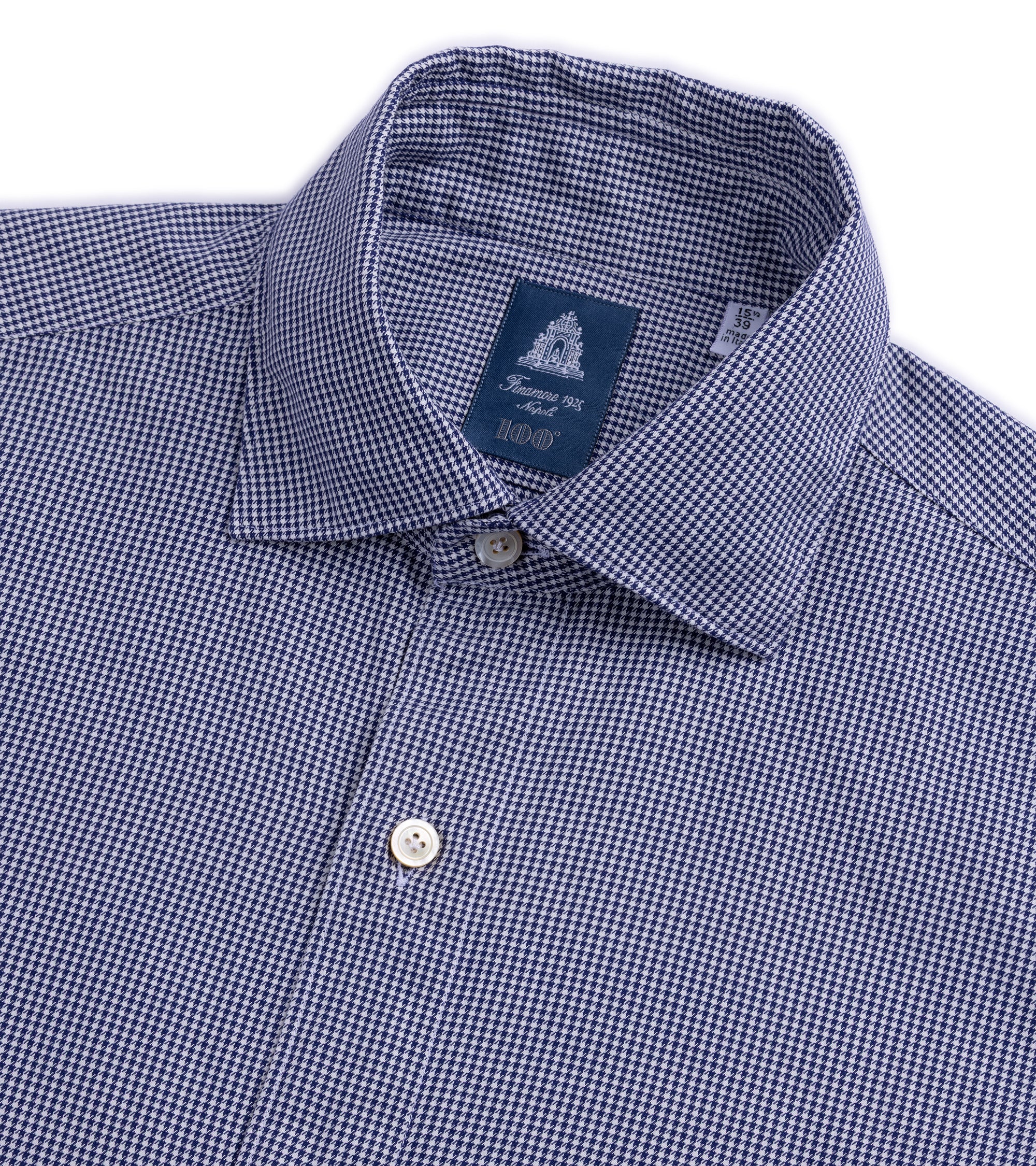 Finamore Gaeta Brushed Micro Check Flannel Luigi Sport Shirt: Navy