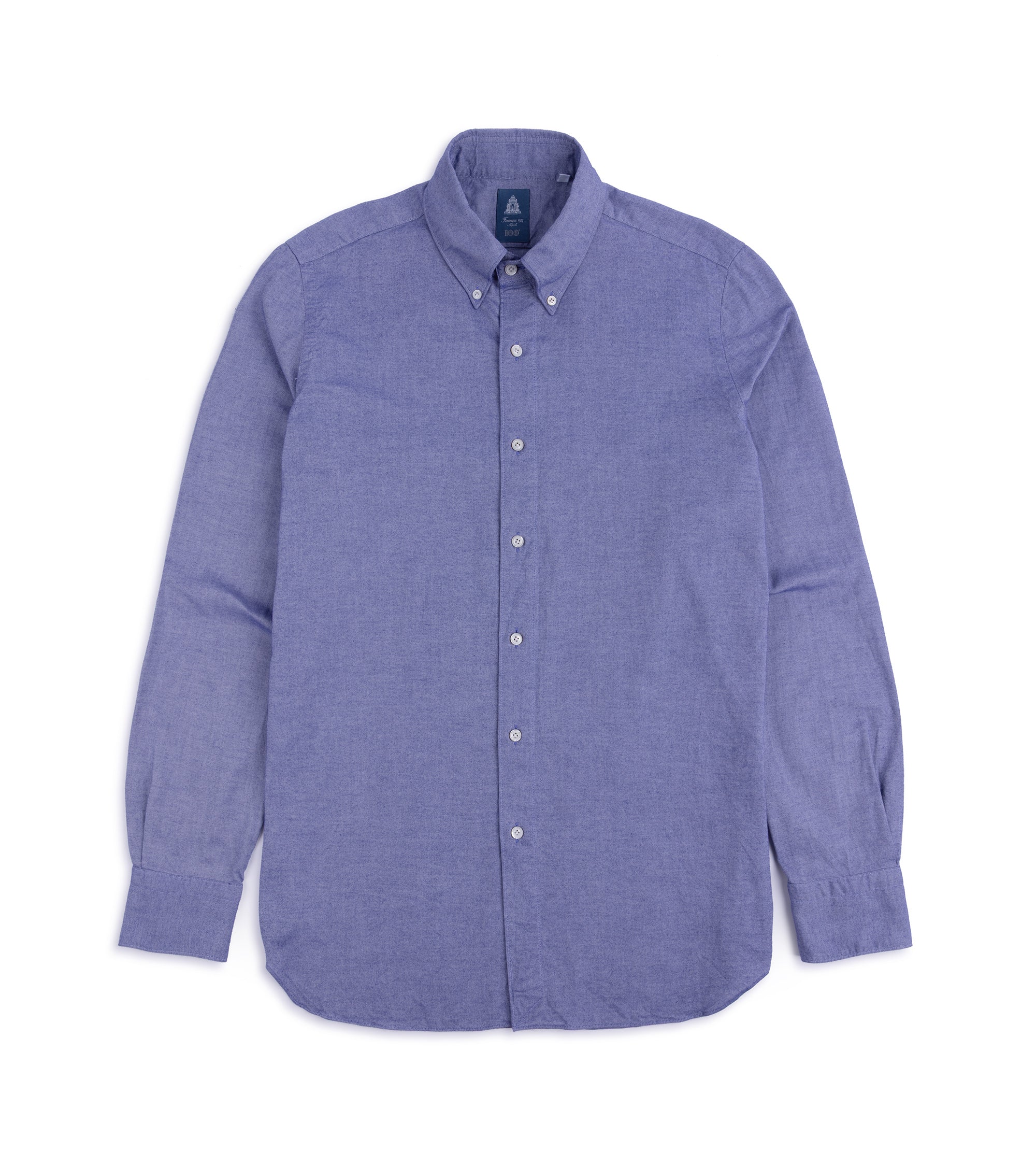 Finamore Gaeta Brushed Oxford Cotton Leonardo Sport Shirt: Ink Blue