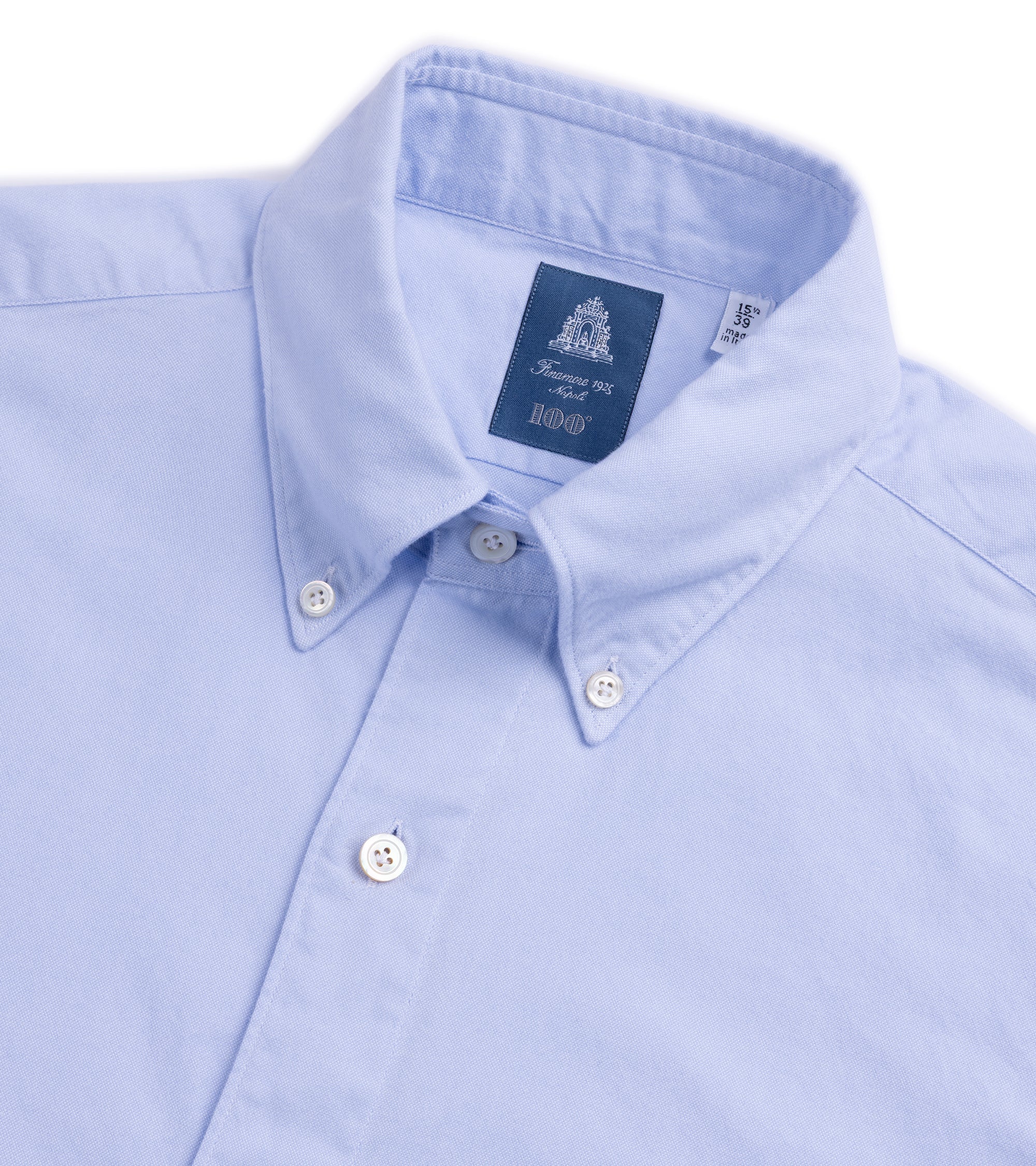 Finamore Gaeta Brushed Oxford Cotton Leonardo Sport Shirt: Pale Blue