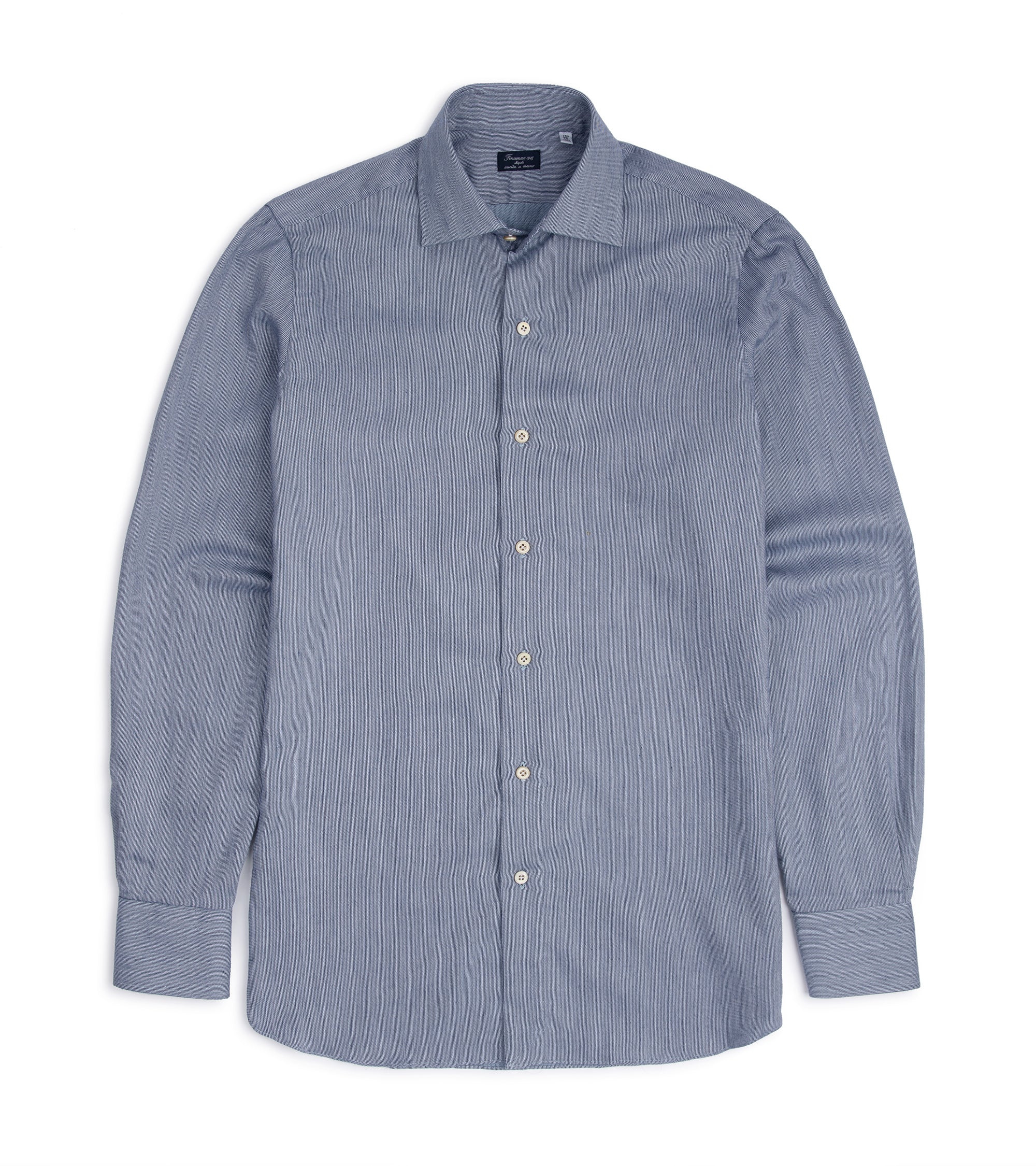 Finamore Gaeta Cotton Cashmere Textured Stripe Luigi Sport Shirt: Dark Blue