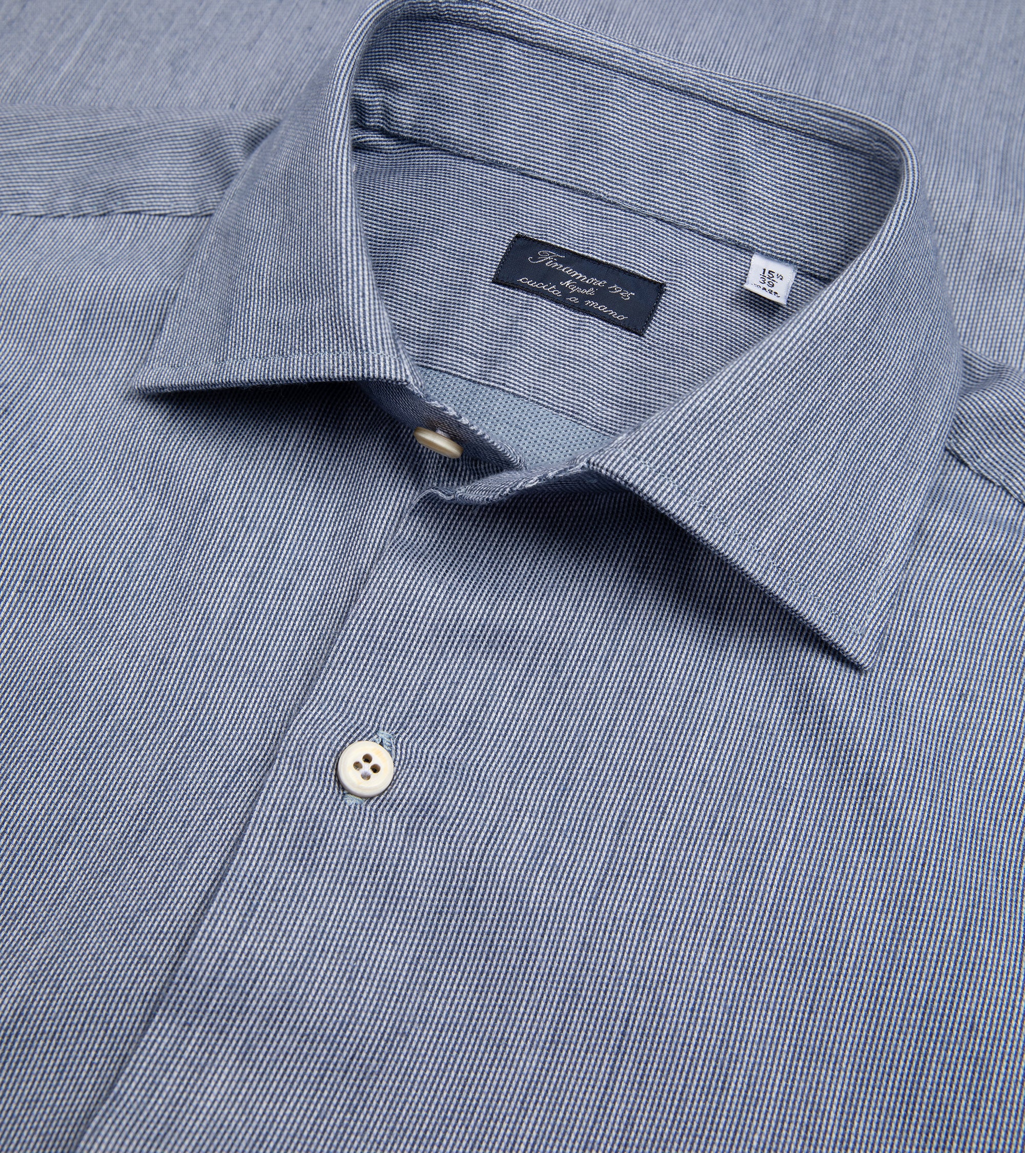 Finamore Gaeta Cotton Cashmere Textured Stripe Luigi Sport Shirt: Dark Blue
