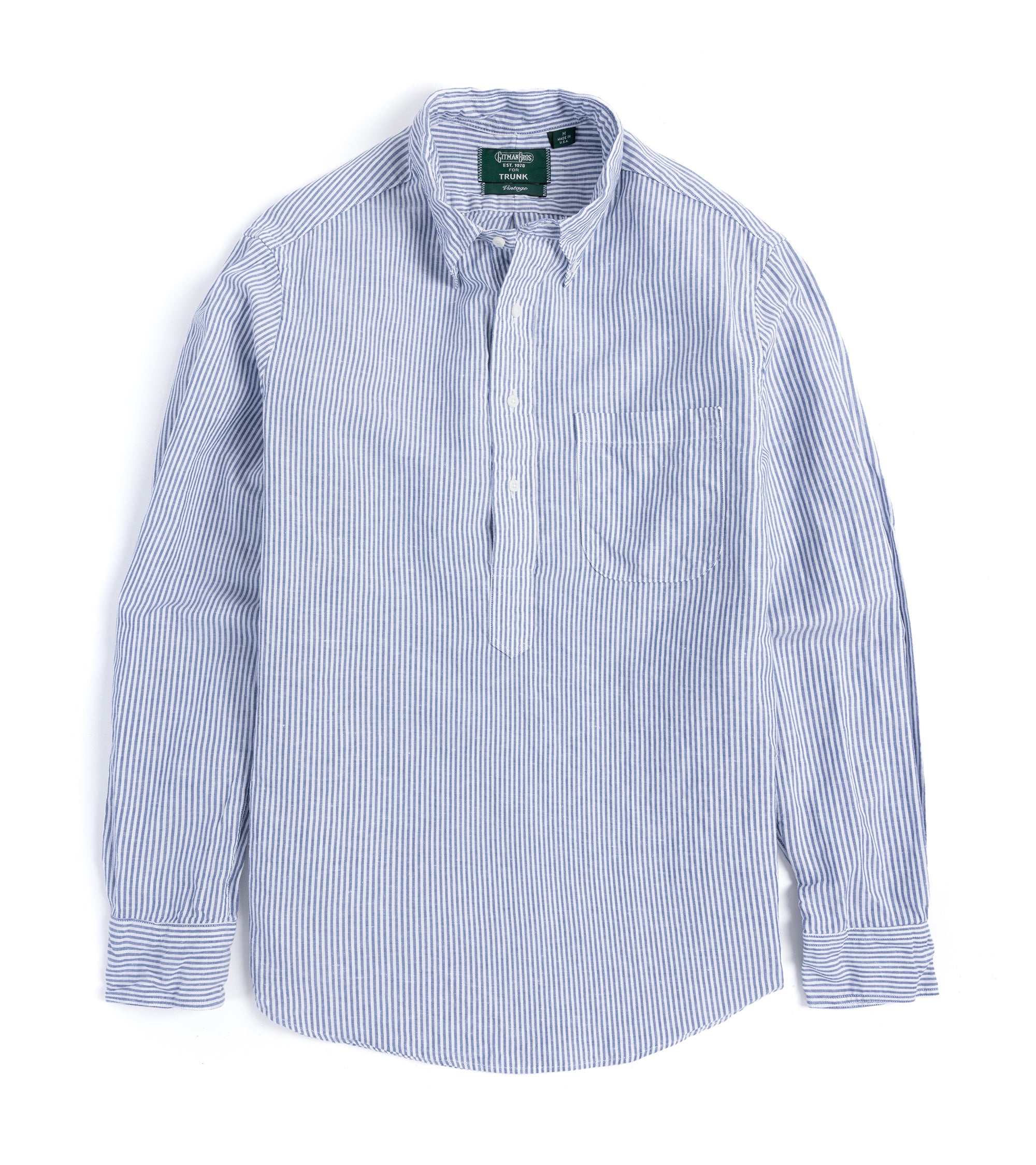 Gitman Vintage Cotton Linen Stripe Popover Shirt: Blue