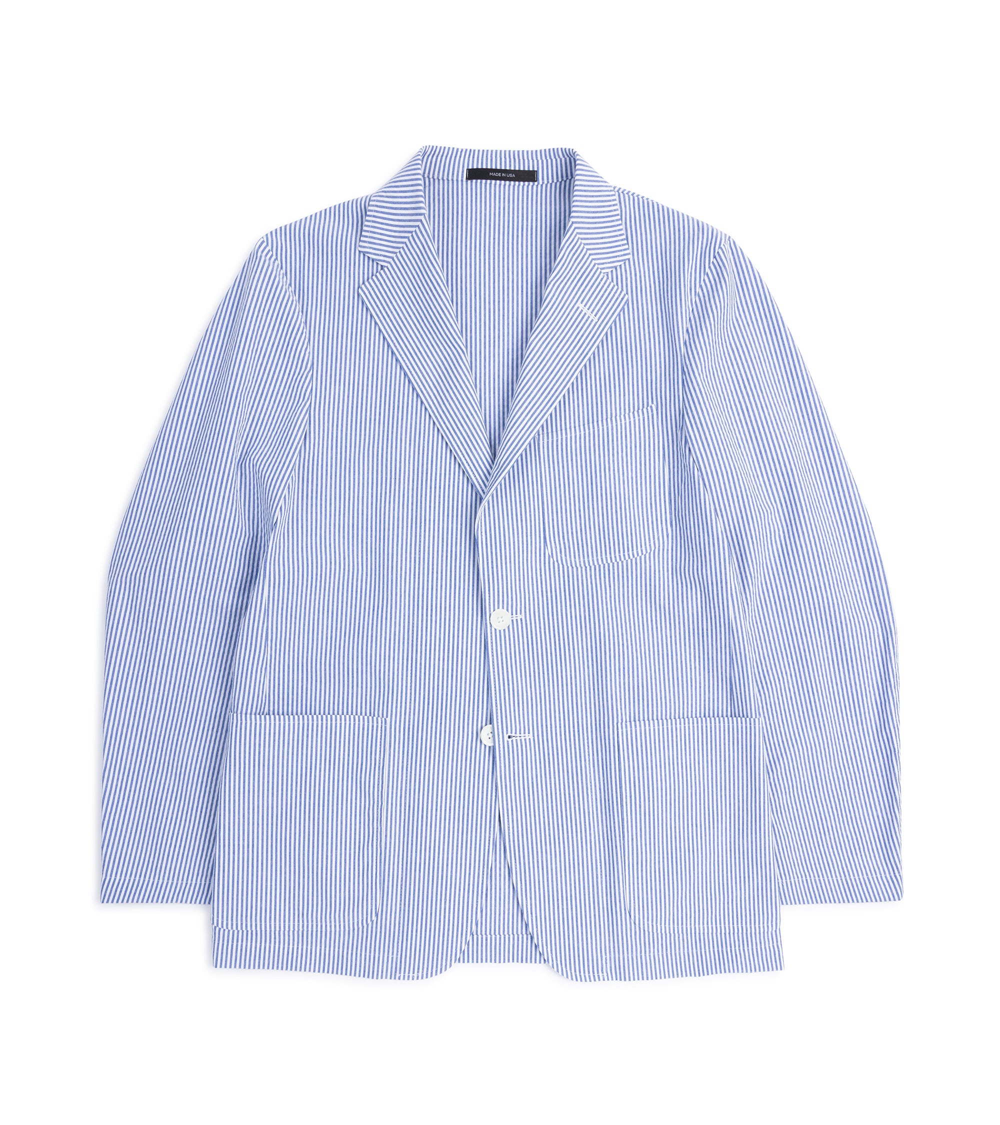 Gitman Vintage Cotton Seersucker Stripe Simple Jacket: Blue