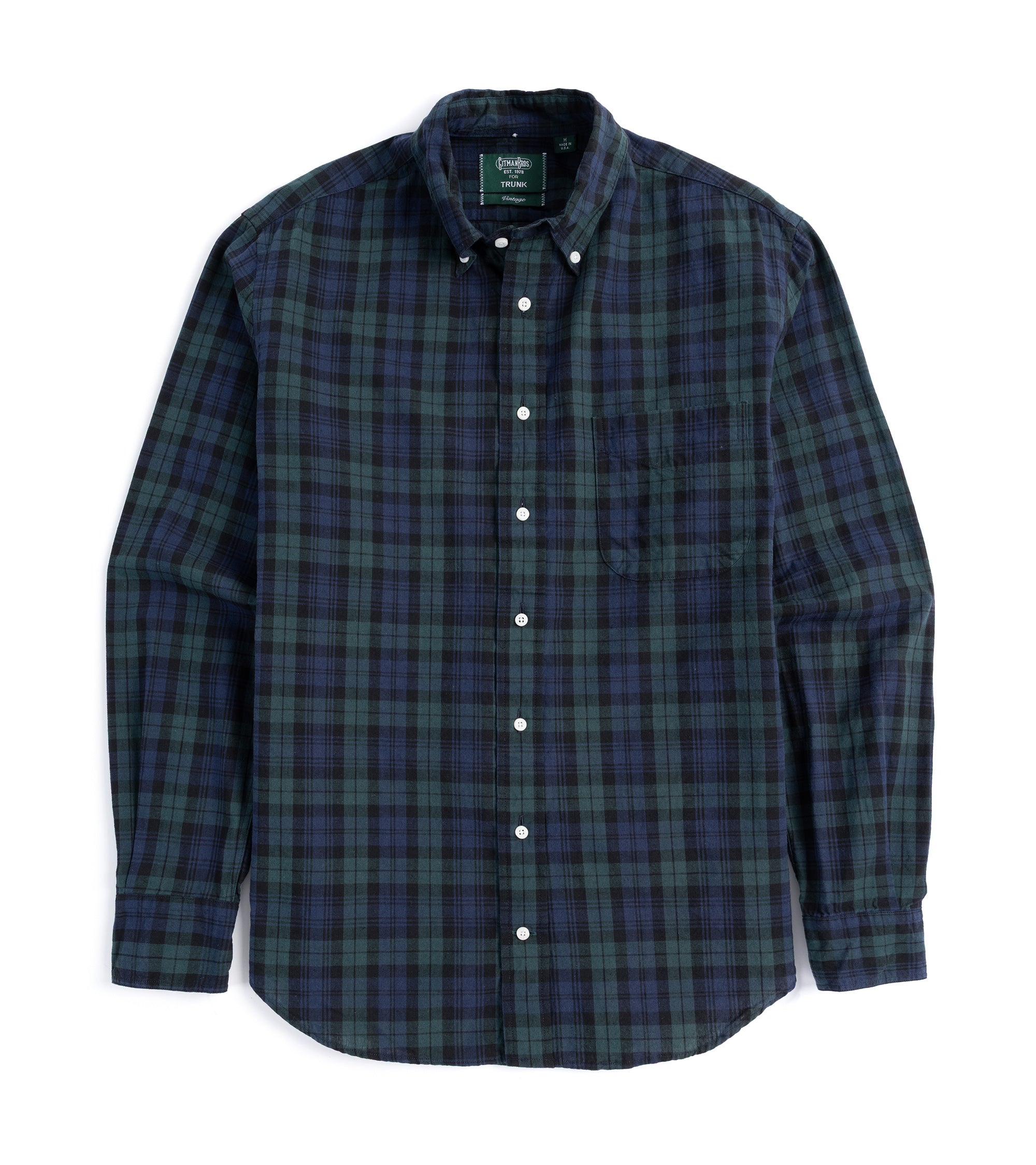 Gitman Vintage Japanese Cotton Linen Plaid Button Down Shirt: Blackwatch