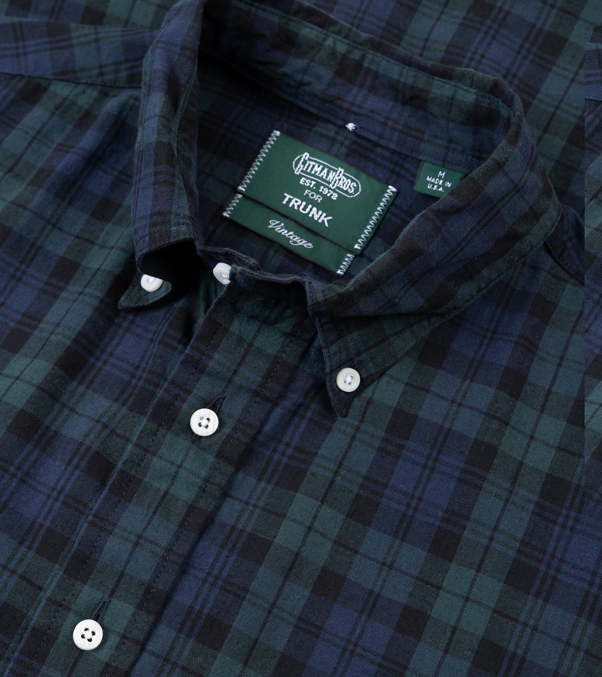 Gitman Vintage Japanese Cotton Linen Plaid Button Down Shirt: Blackwatch