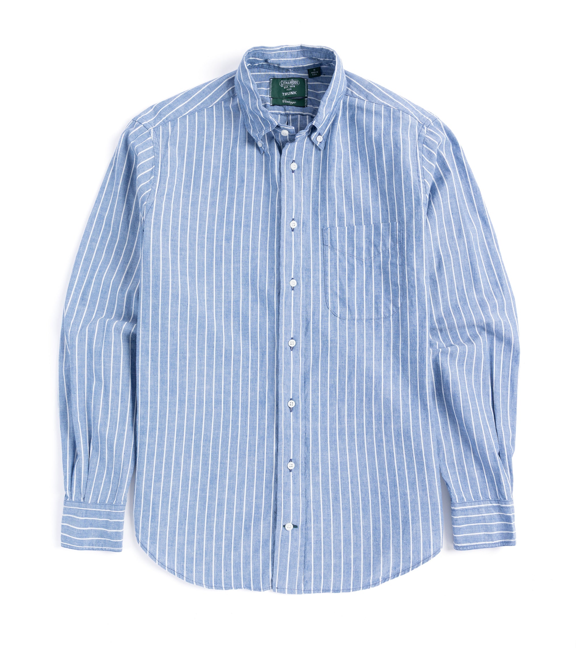Gitman Vintage Japanese Cotton Linen Stripe Button Down Shirt: Blue