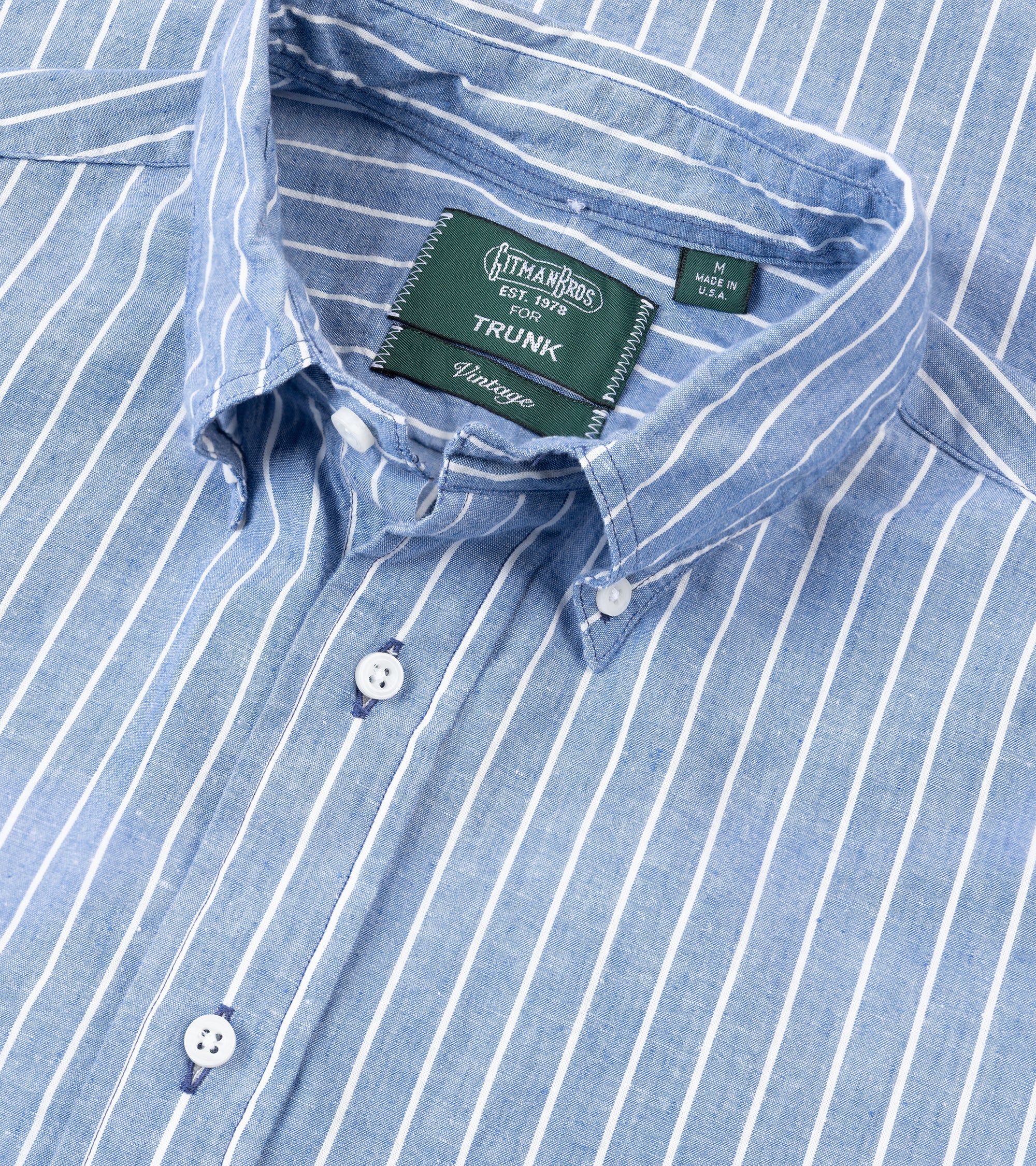 Gitman Vintage Japanese Cotton Linen Stripe Button Down Shirt: Blue