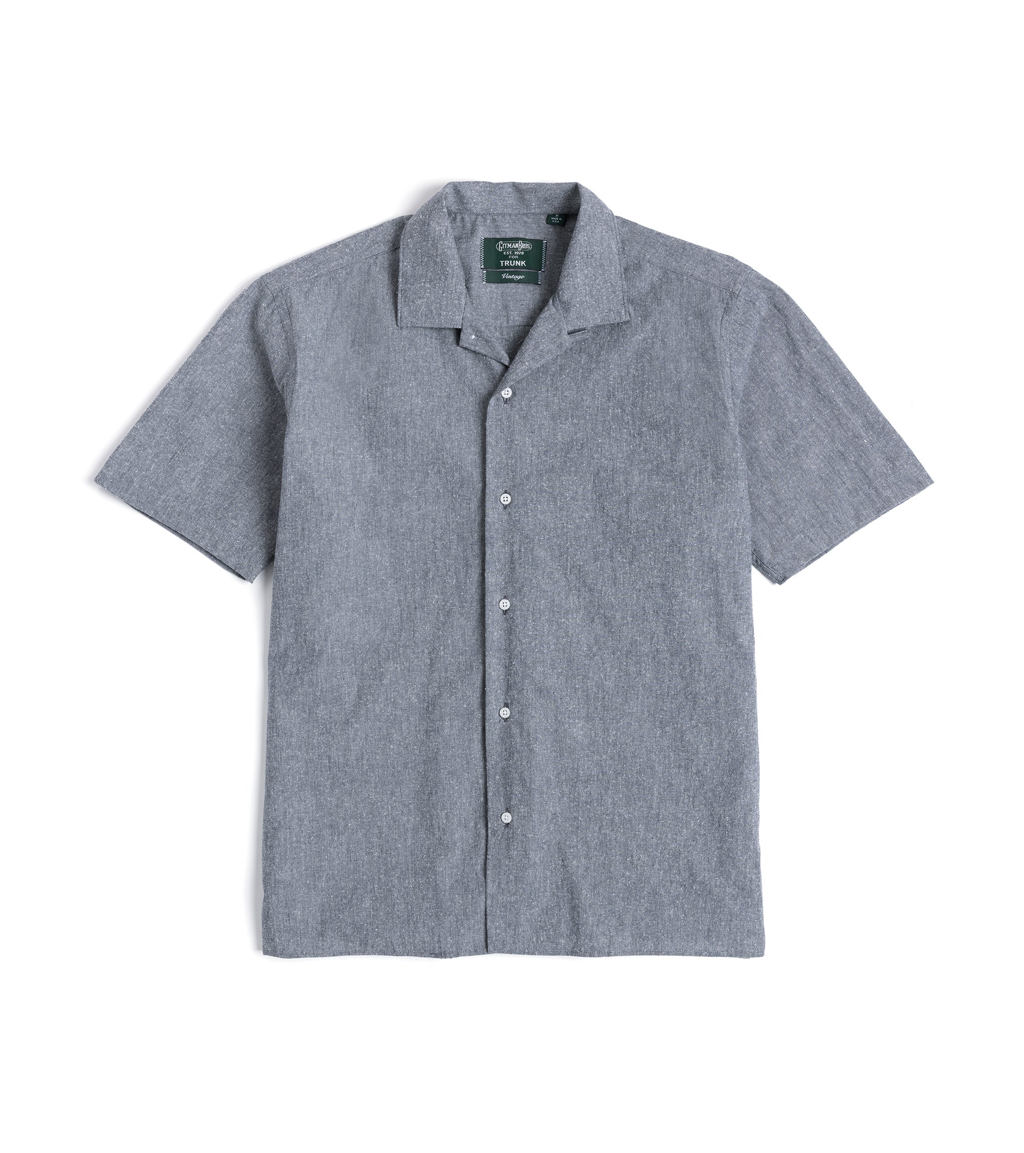 Gitman Vintage Japanese Slubby Cotton Silk Short Sleeve Camp Collar Shirt: Charcoal Navy