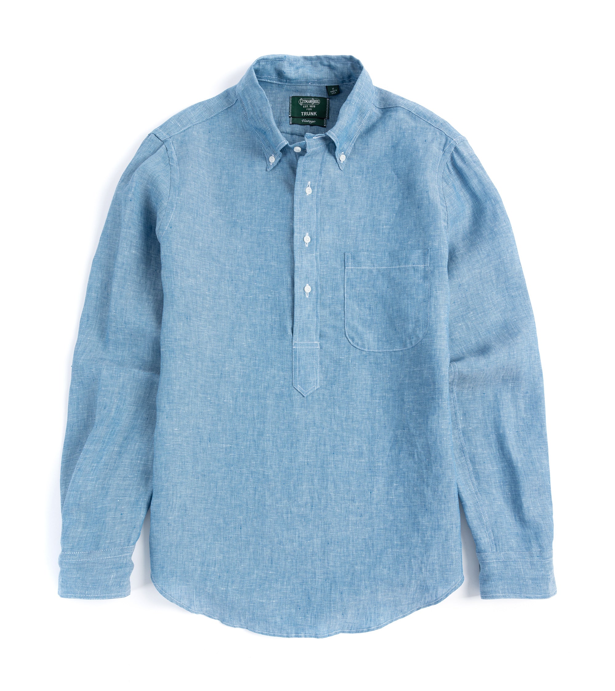 Gitman Vintage Linen Chambray Popover Shirt: Blue
