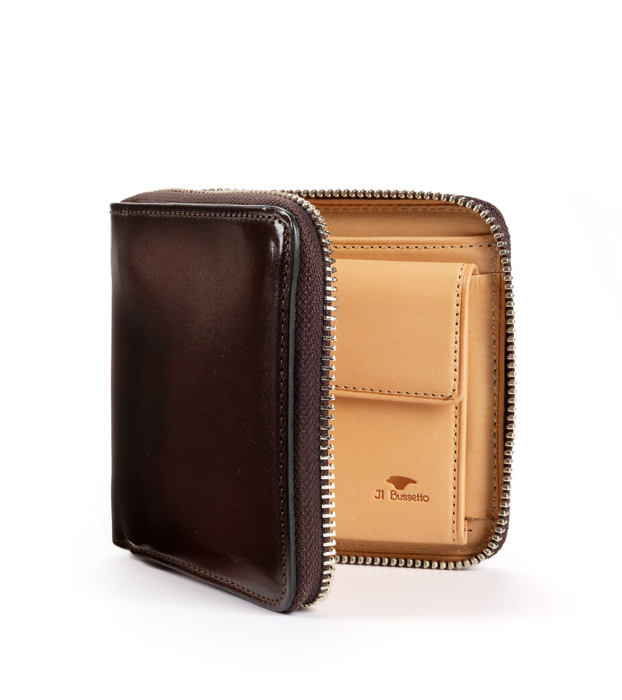 Il Bussetto Leather Zip Wallet: Dark Brown