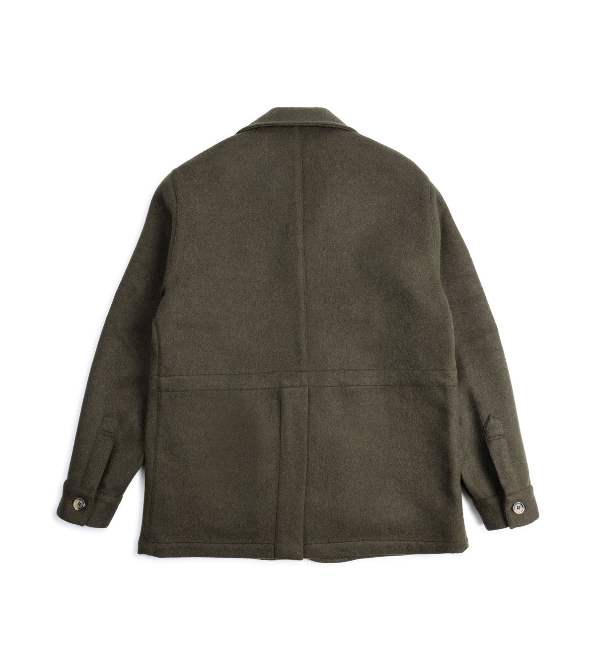 Justo Gimeno Double Faced Wool Safari Jacket in olive, back view