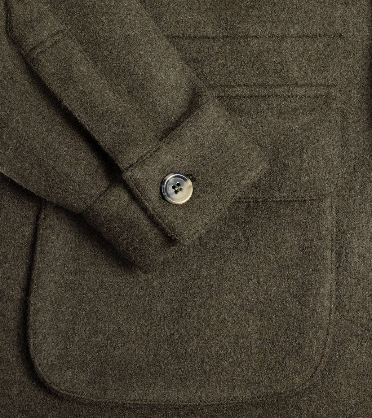 Justo Gimeno Double Faced Wool Safari Jacket in olive, detail view