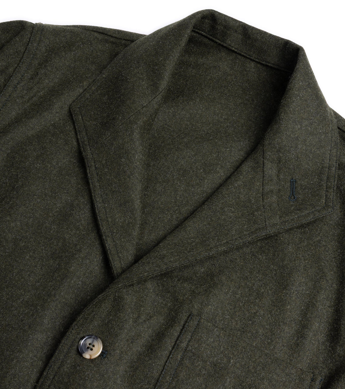 Justo Gimeno Loden Wool Teba Jacket in green, collar close-up view
