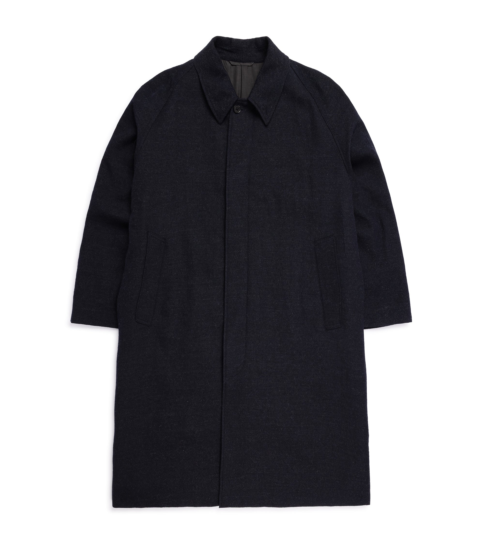 Kaptain Sunshine Washed Wool Serge Walker Coat: Navy