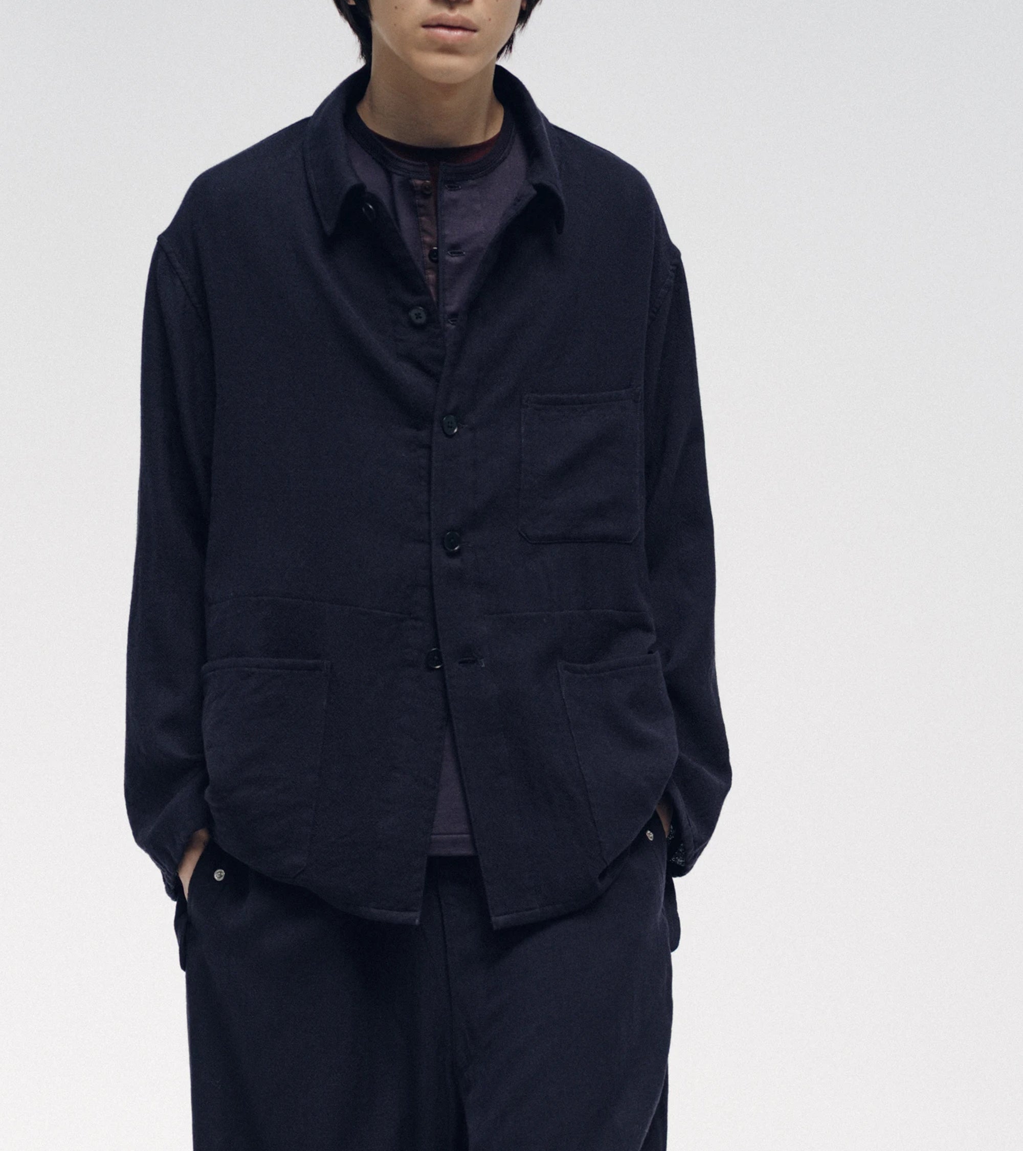 Kaptain Sunshine Wool Gauze Work Shirt Jacket: Navy