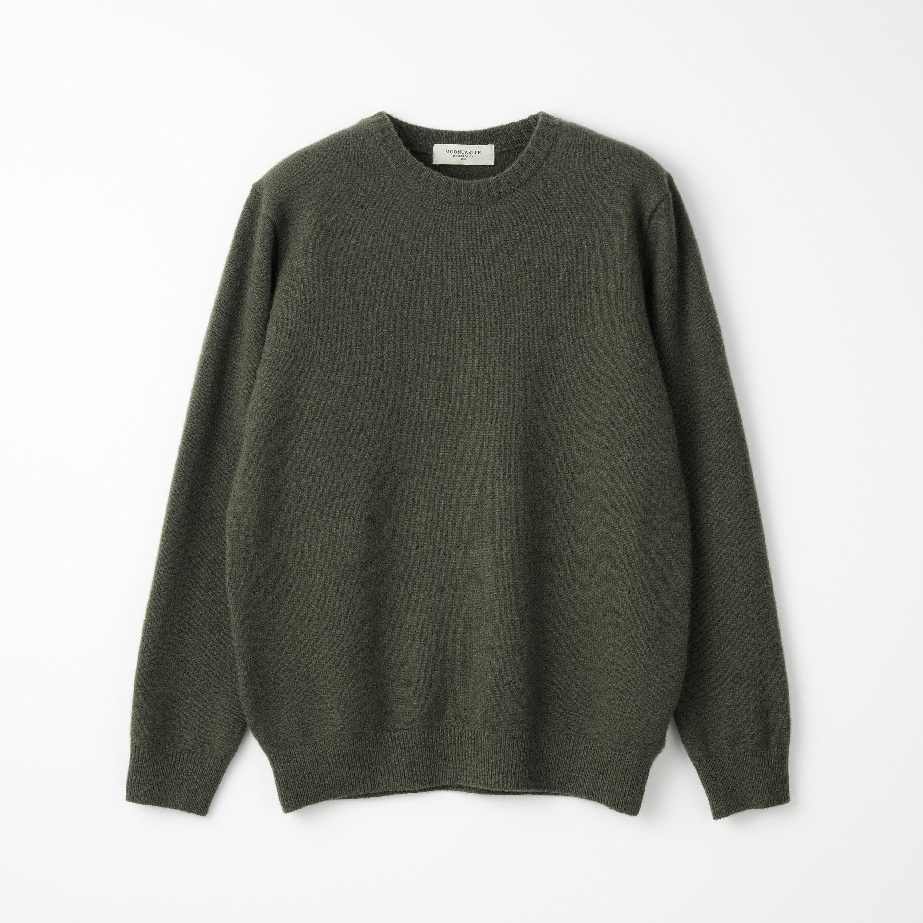 Mooncastle Wool Cashmere Silk Crew Neck Sweater: Moss Green