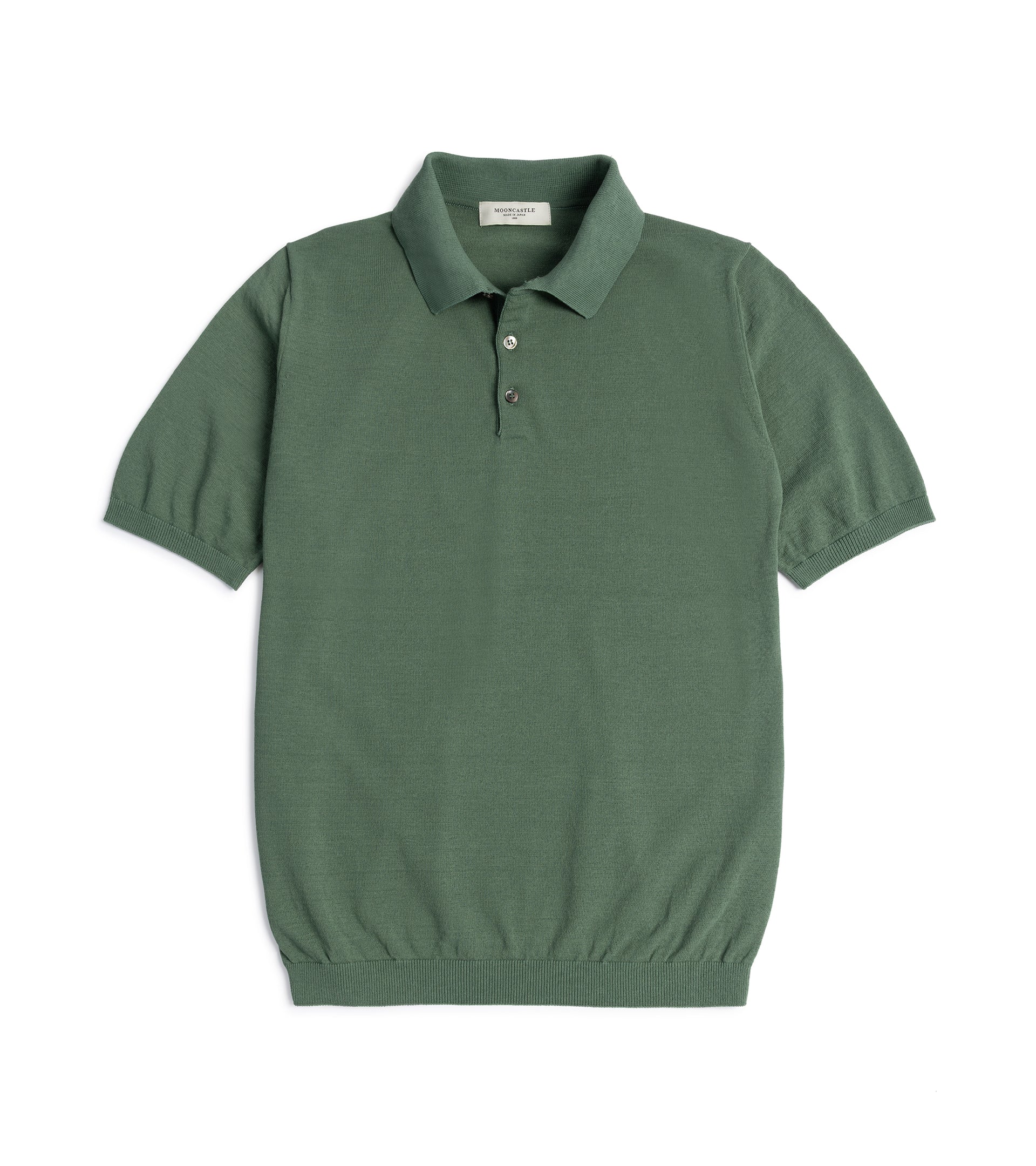 Mooncastle Ice Cotton Knit Polo Shirt: Olive - S