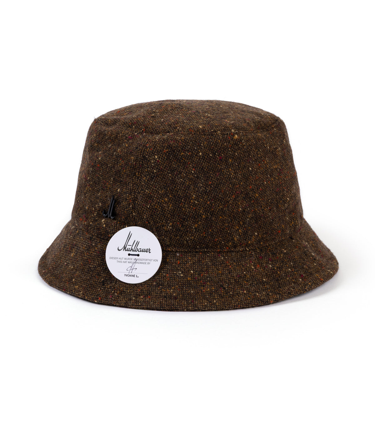 A brown tweed bucket hat.