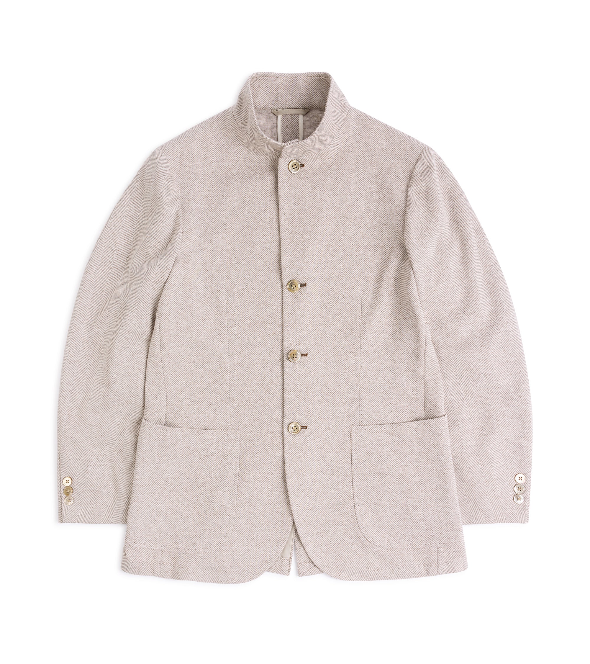 Ring Jacket Cotton Herringbone Stand Collar Jacket: Beige