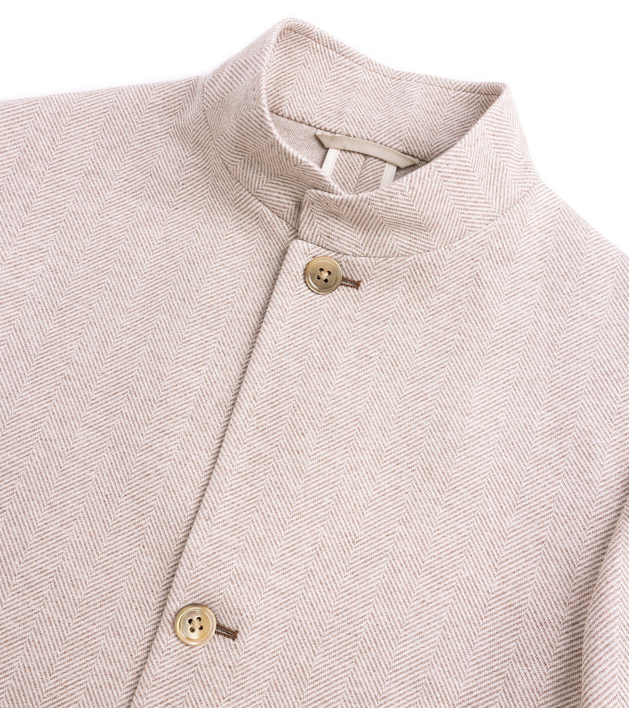 Ring Jacket Cotton Herringbone Stand Collar Jacket: Beige