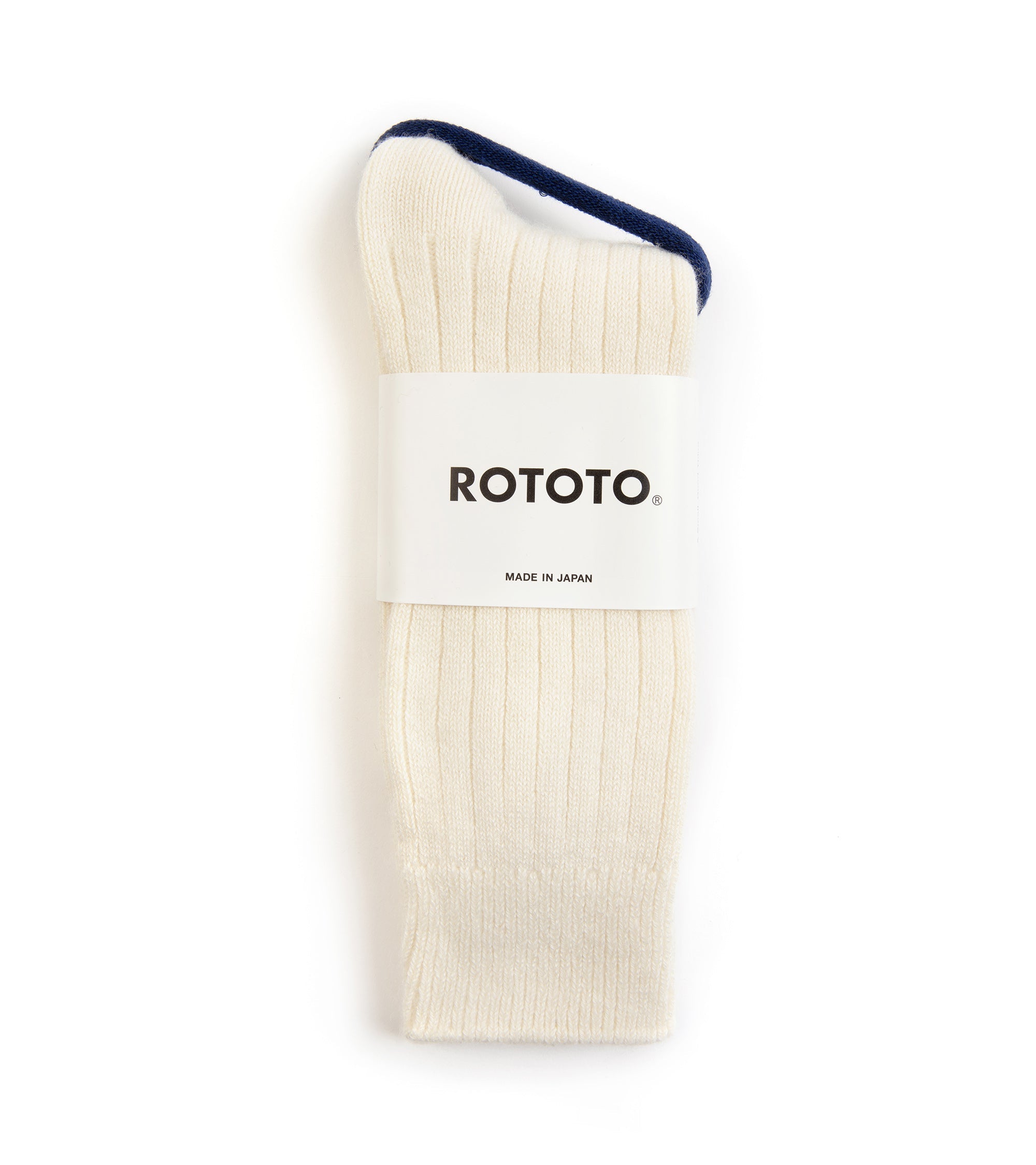 RoToTo Cotton Wool Ribbed Crew Socks: White