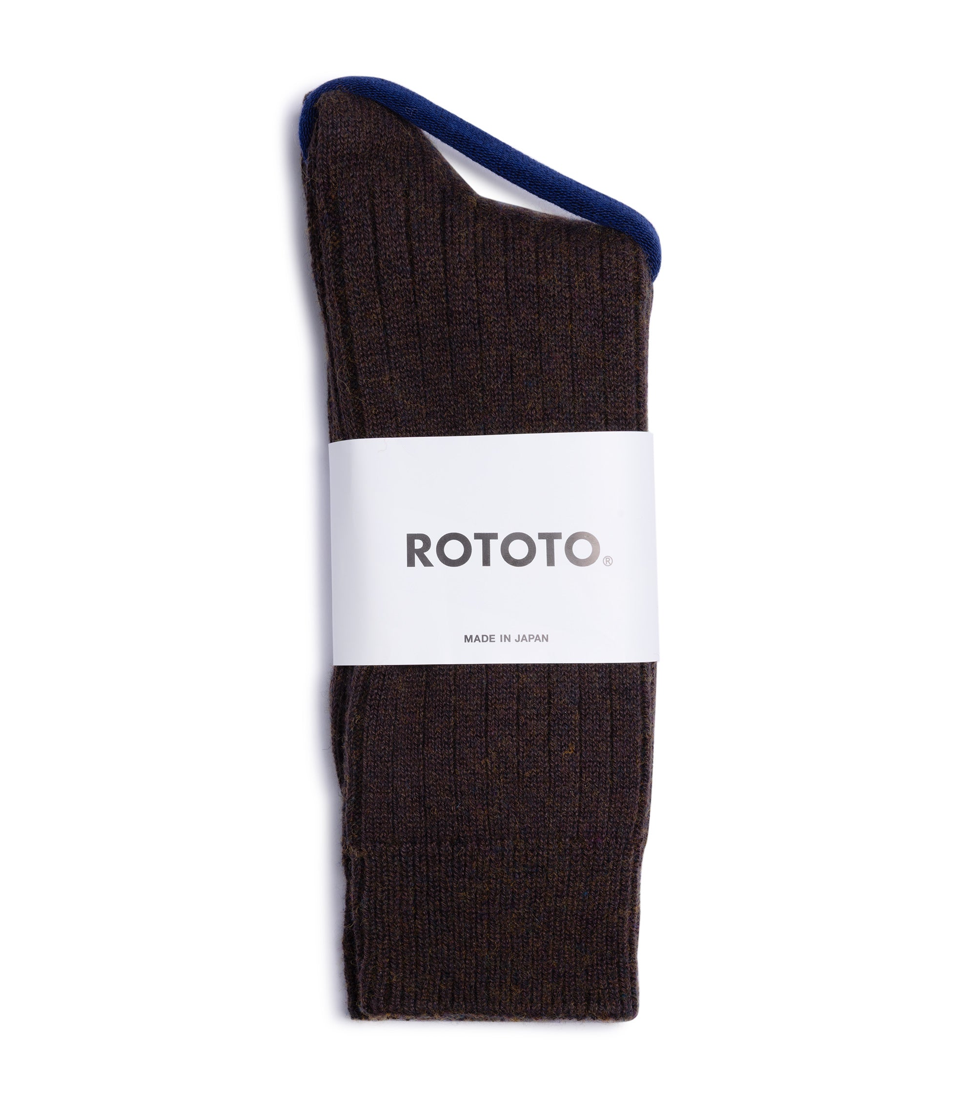 RoToTo Cotton Wool Ribbed Crew Socks: Dark Brown