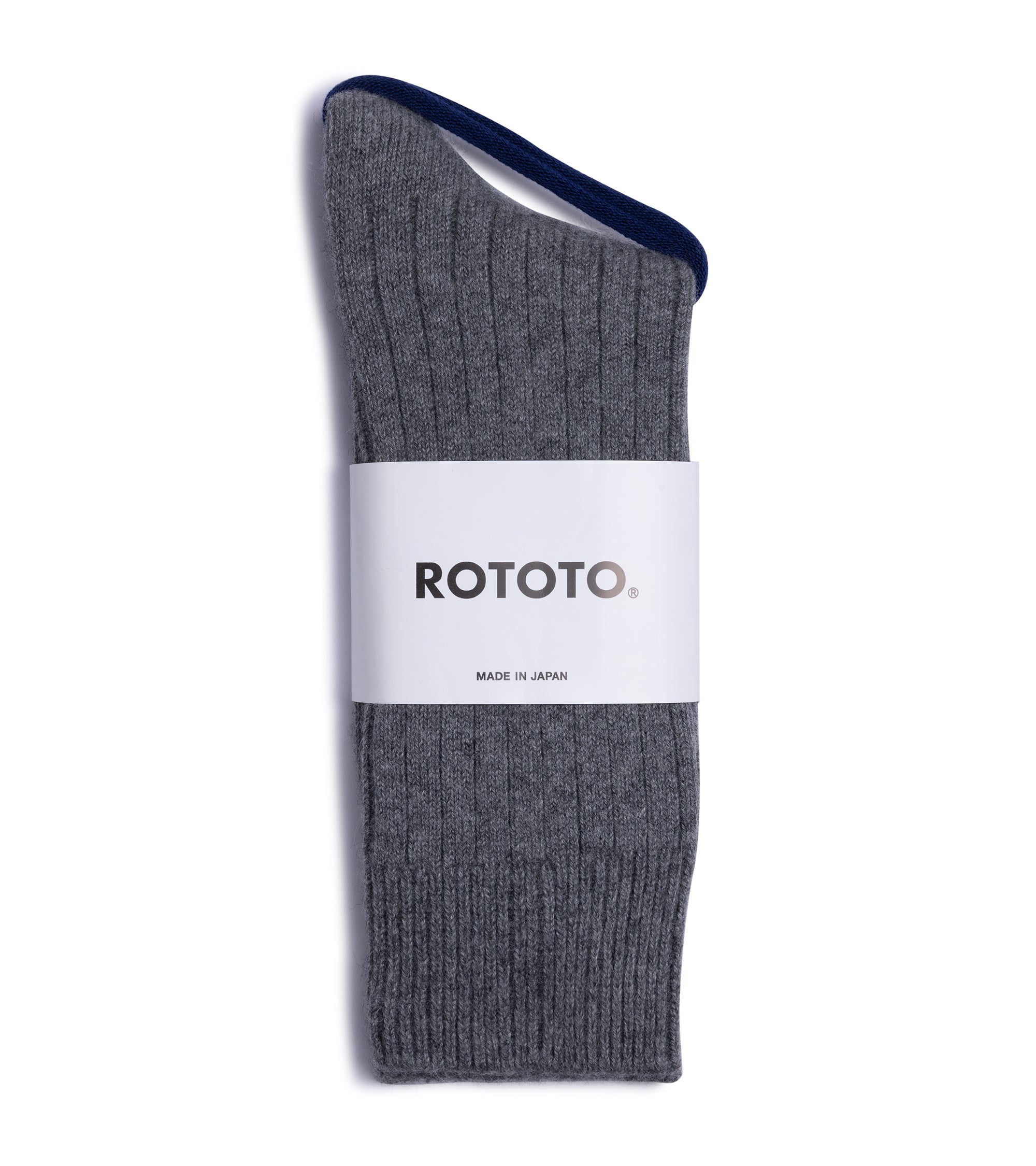 RoToTo Cotton Wool Ribbed Crew Socks: Grey