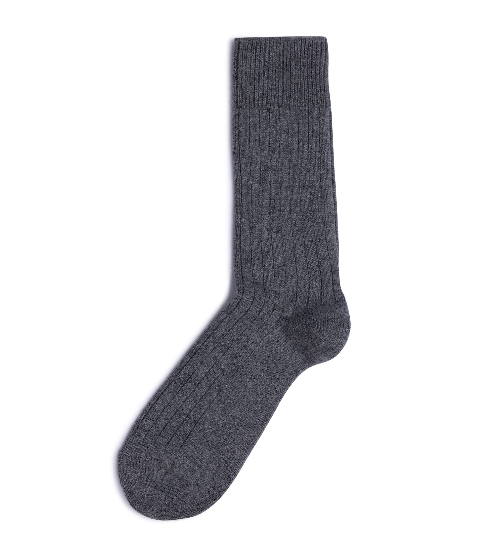 RoToTo Cotton Wool Ribbed Crew Socks: Grey