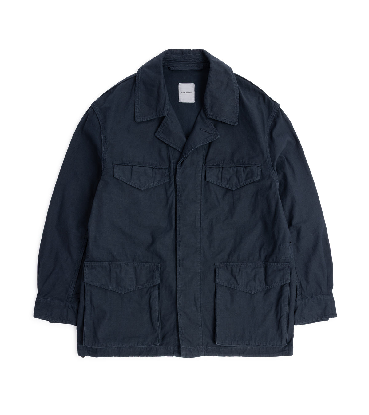 Sage de Cret Cotton Linen Back Satin M-47 Style Jacket: Navy