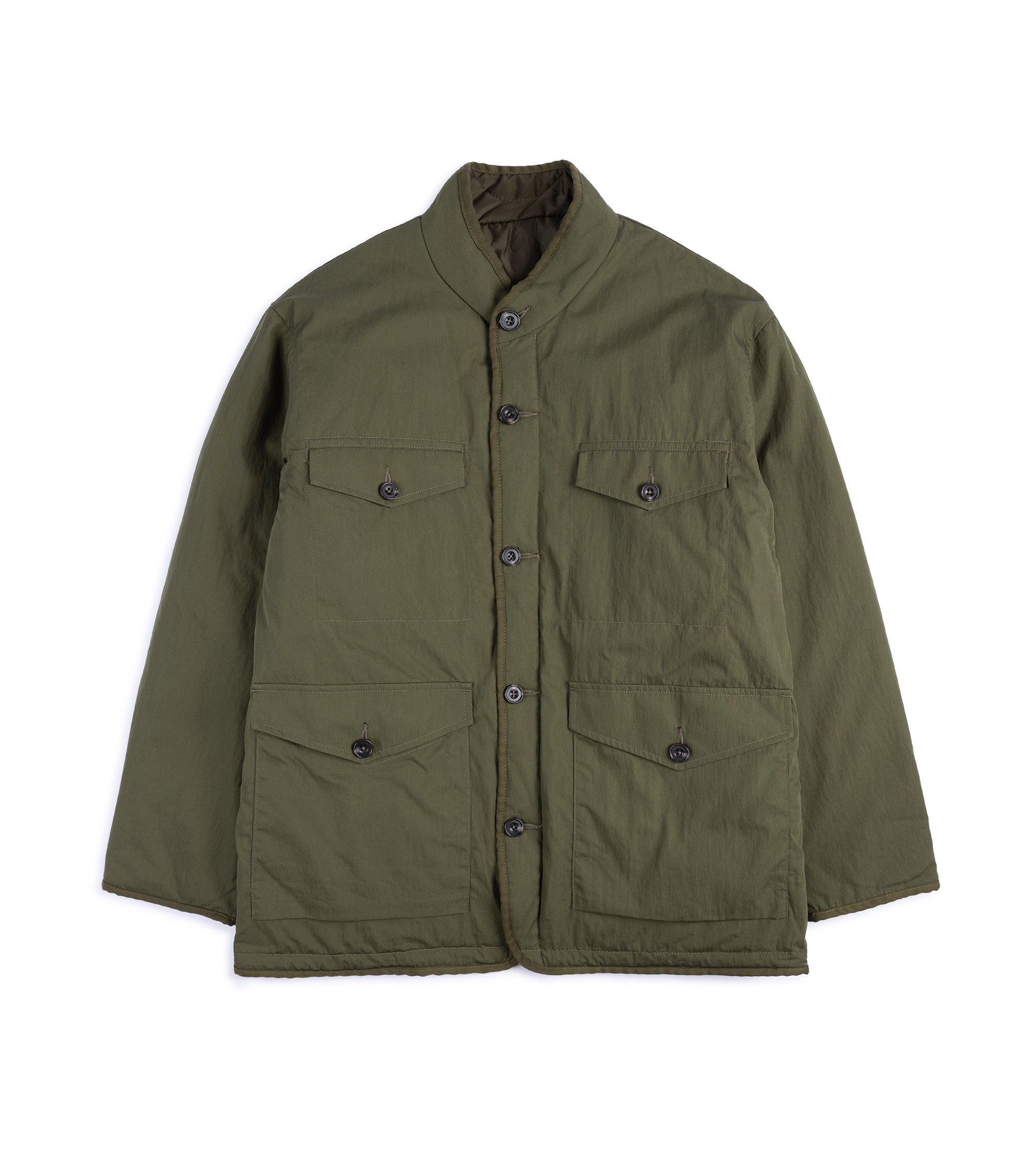 Sage de Cret Cotton Nylon Reversible Stand Collar Jacket: Olive
