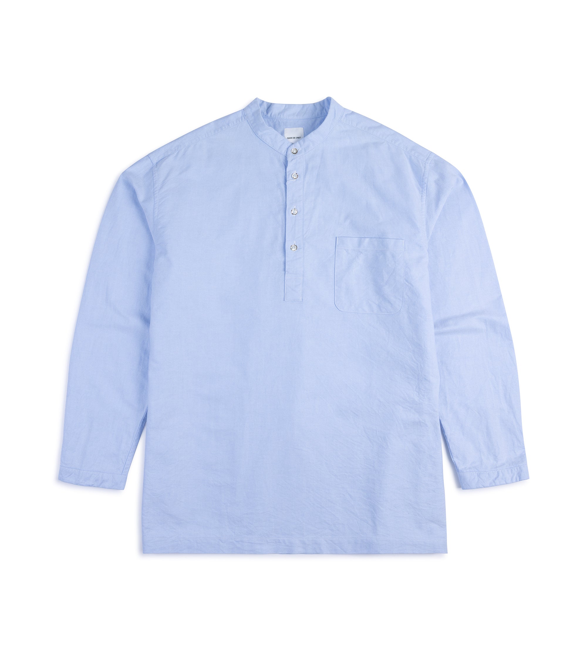 Sage de Cret Cotton Oxford Stand Collar Popover Shirt: Blue