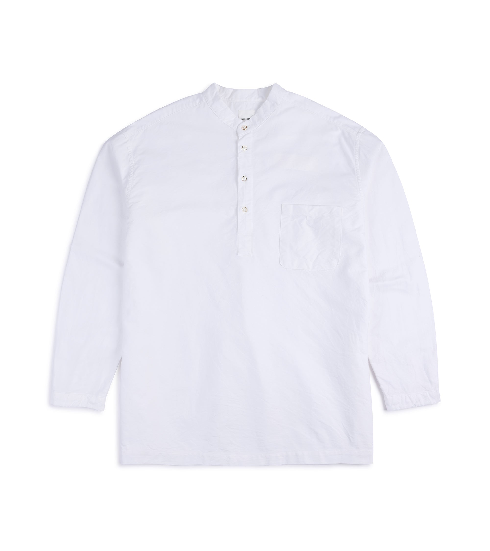 Sage de Cret Cotton Oxford Stand Collar Popover Shirt: Off White