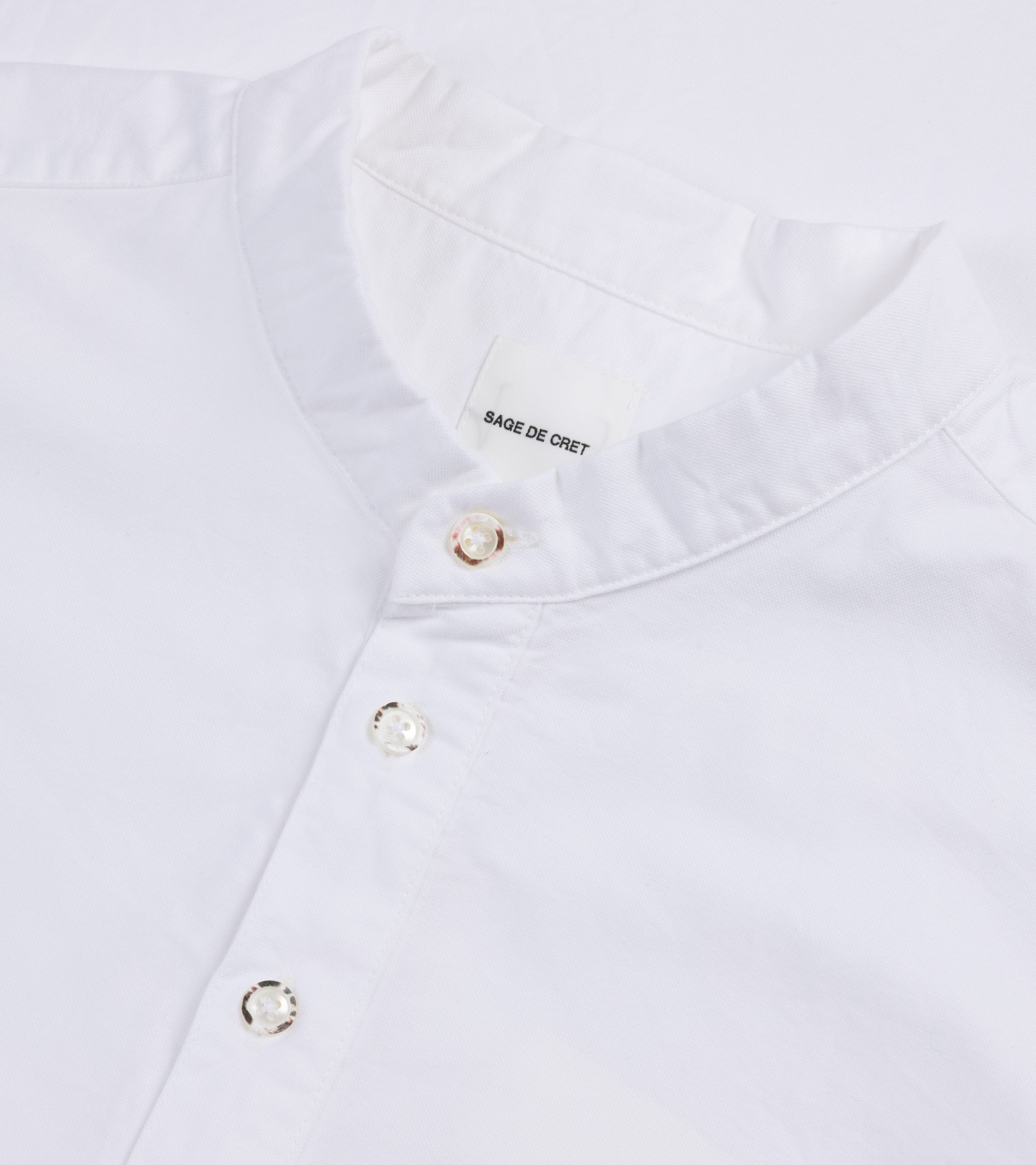 Sage de Cret Cotton Oxford Stand Collar Popover Shirt: Off White