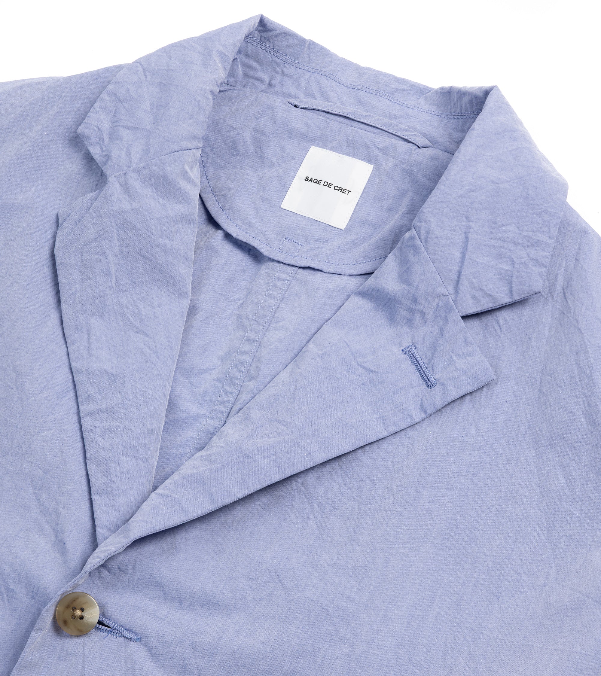 Sage de Cret Crinkle Cotton Typewriter Shirt Jacket: Blue