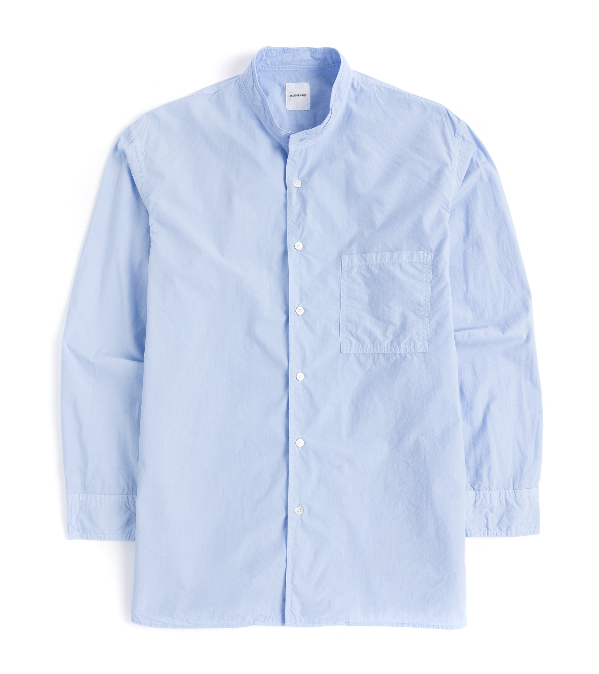 Sage de Cret Organic Cotton Broadcloth Stand Collar Long Shirt: Saxe Blue