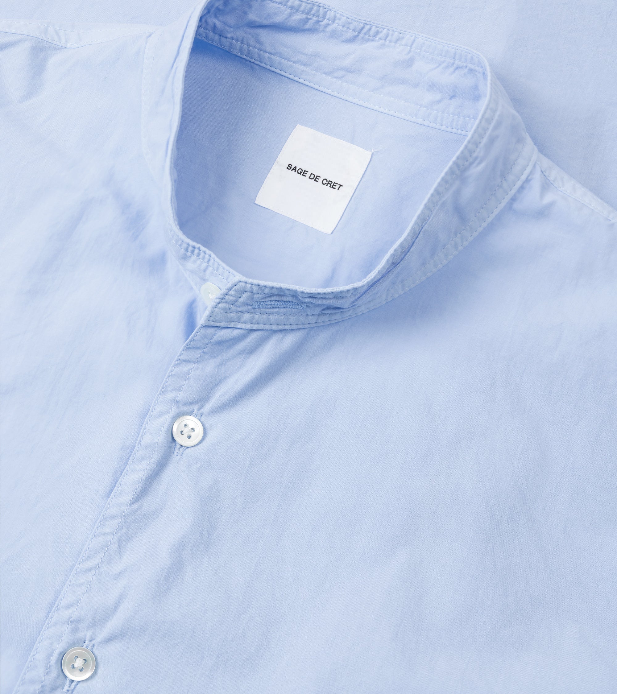 Sage de Cret Organic Cotton Broadcloth Stand Collar Long Shirt: Saxe Blue