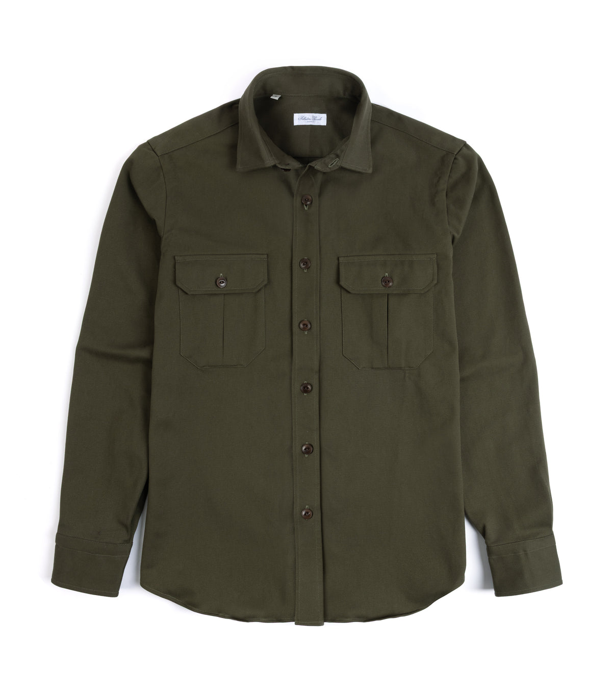 Salvatore Piccolo Cotton Twill Military Shirt in green, product photo.