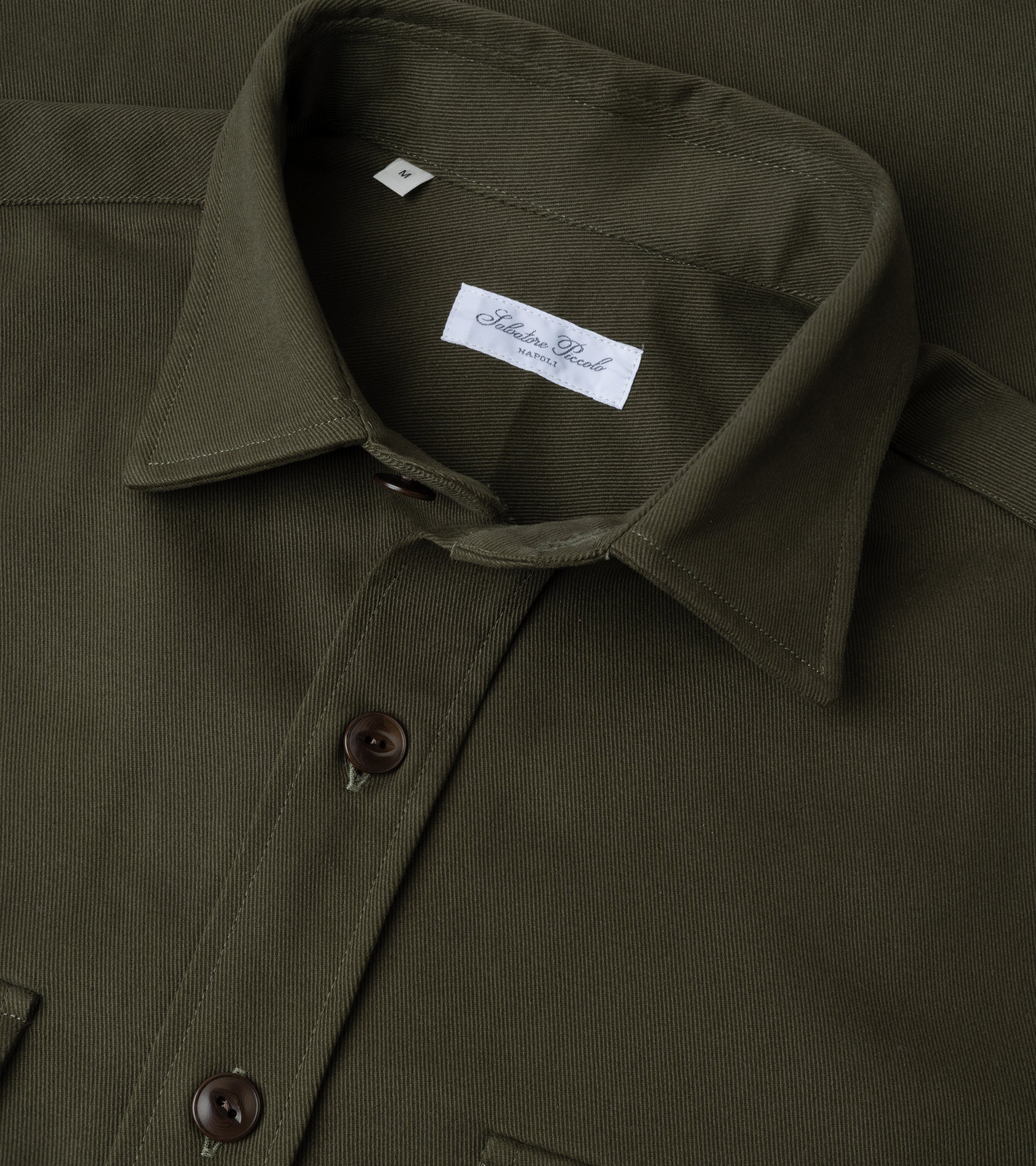 Salvatore Piccolo Cotton Twill Military Shirt in green, product photo.