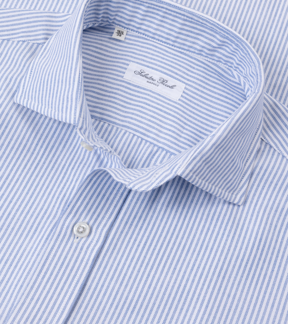 Salvatore Piccolo Striped Cotton Oxford Shirt in blue, product photo.