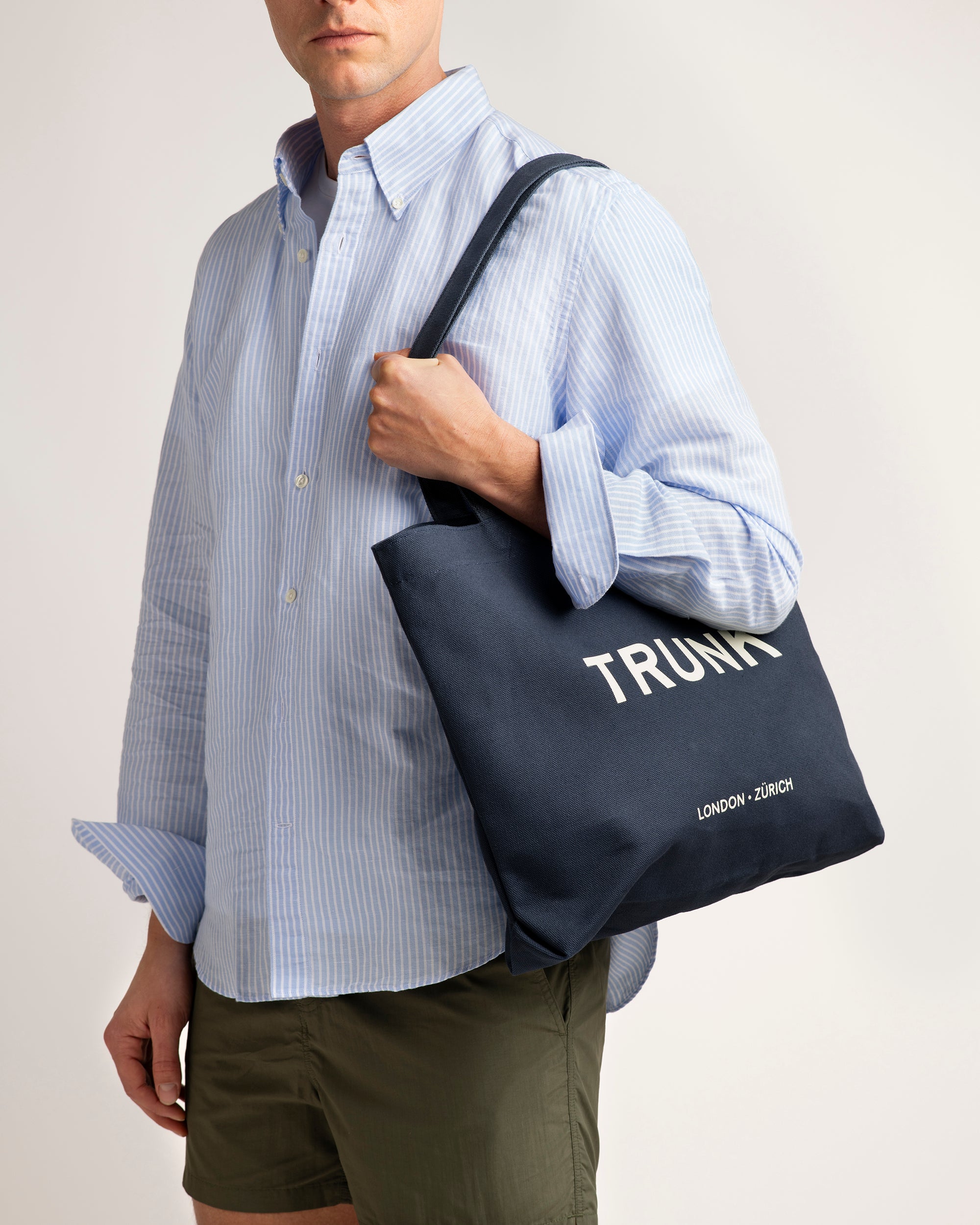 Trunk Eldon Cotton Linen Stripe Shirt: Light Blue