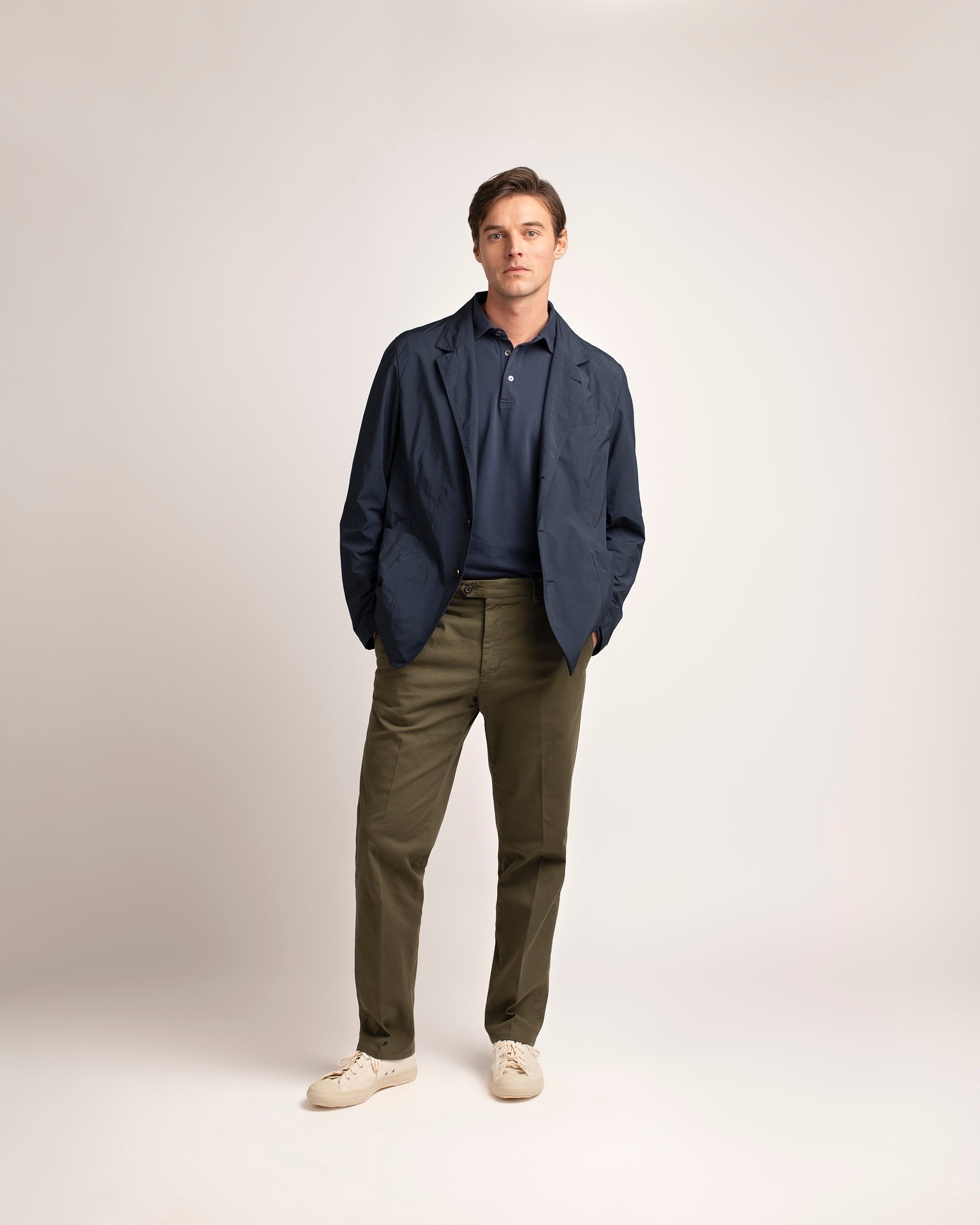 Trunk Palmer Flat Front Cotton Twill Trousers: Olive