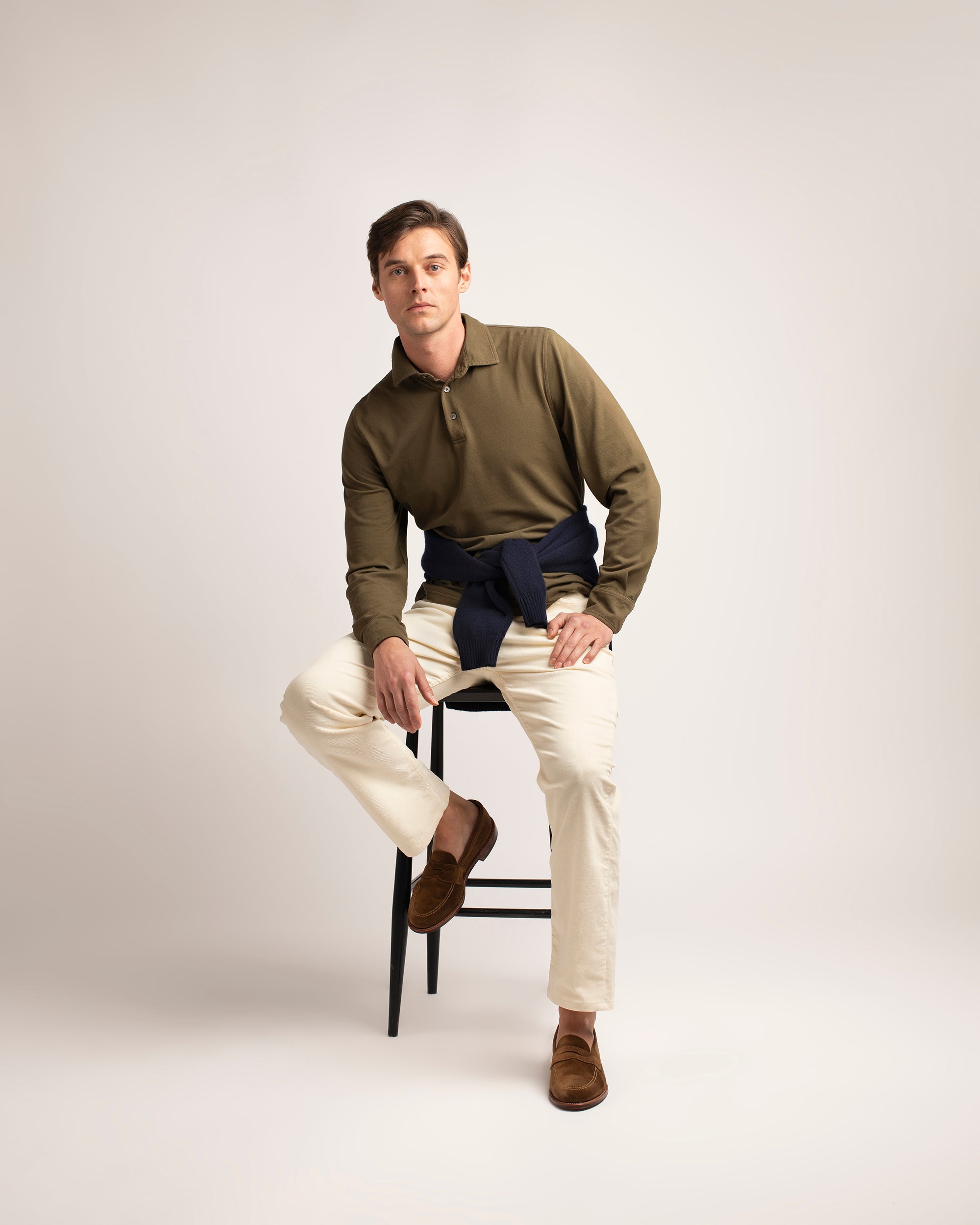 Trunk Moxon Long Sleeve Polo Shirt: Olive Moss