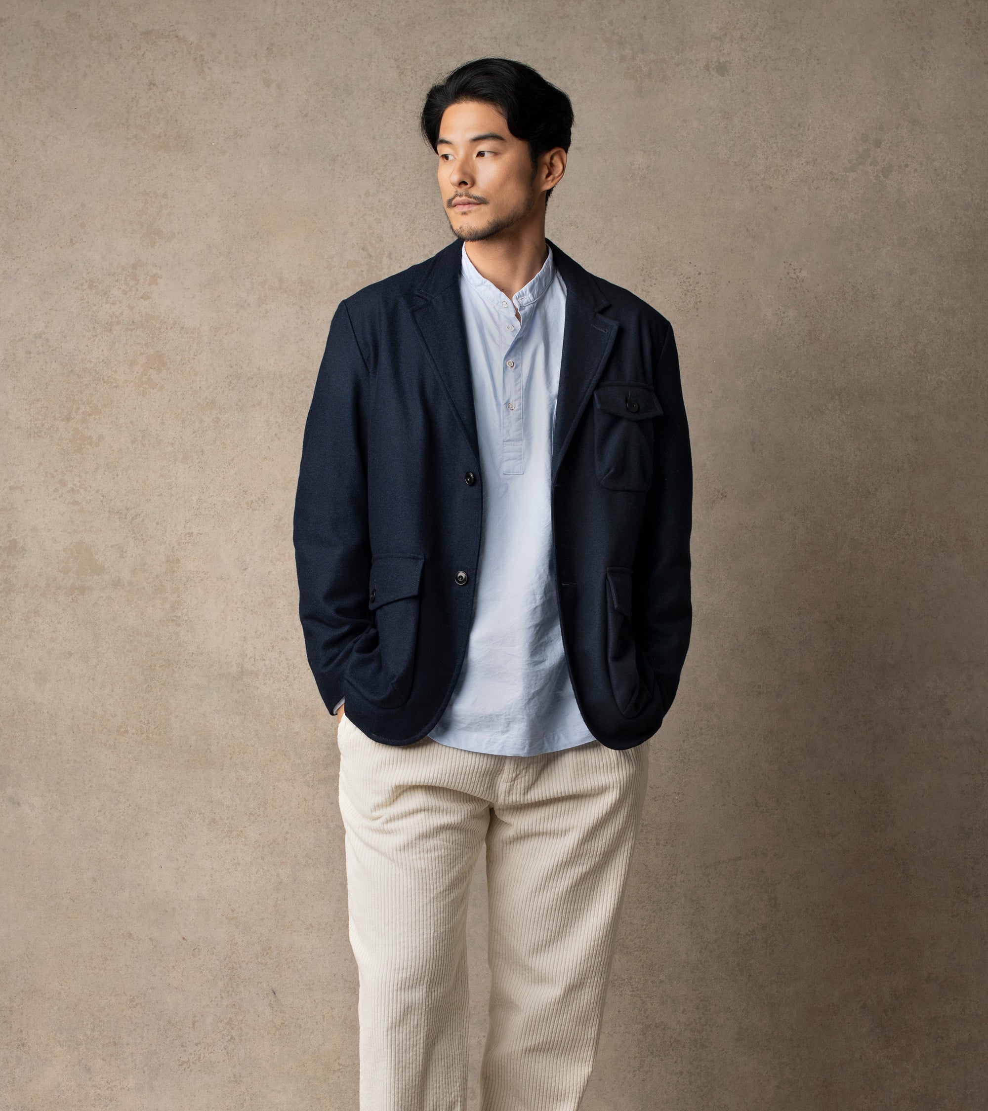 East Harbour Surplus Chester Washed Wool Flannel Jacket: Navy