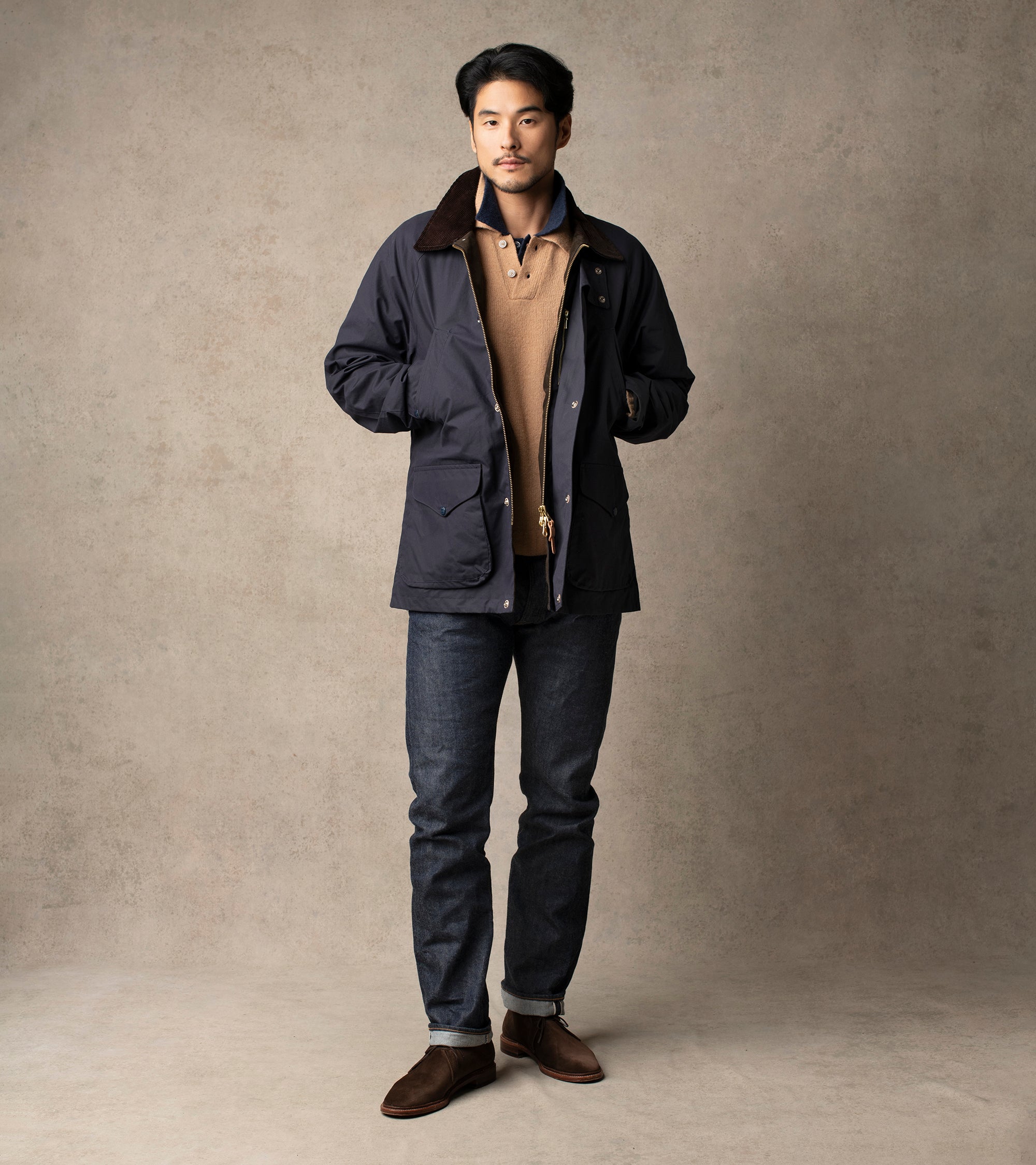 Manifattura Ceccarelli Rain Caban Dry Waxed Cotton Jacket: Navy