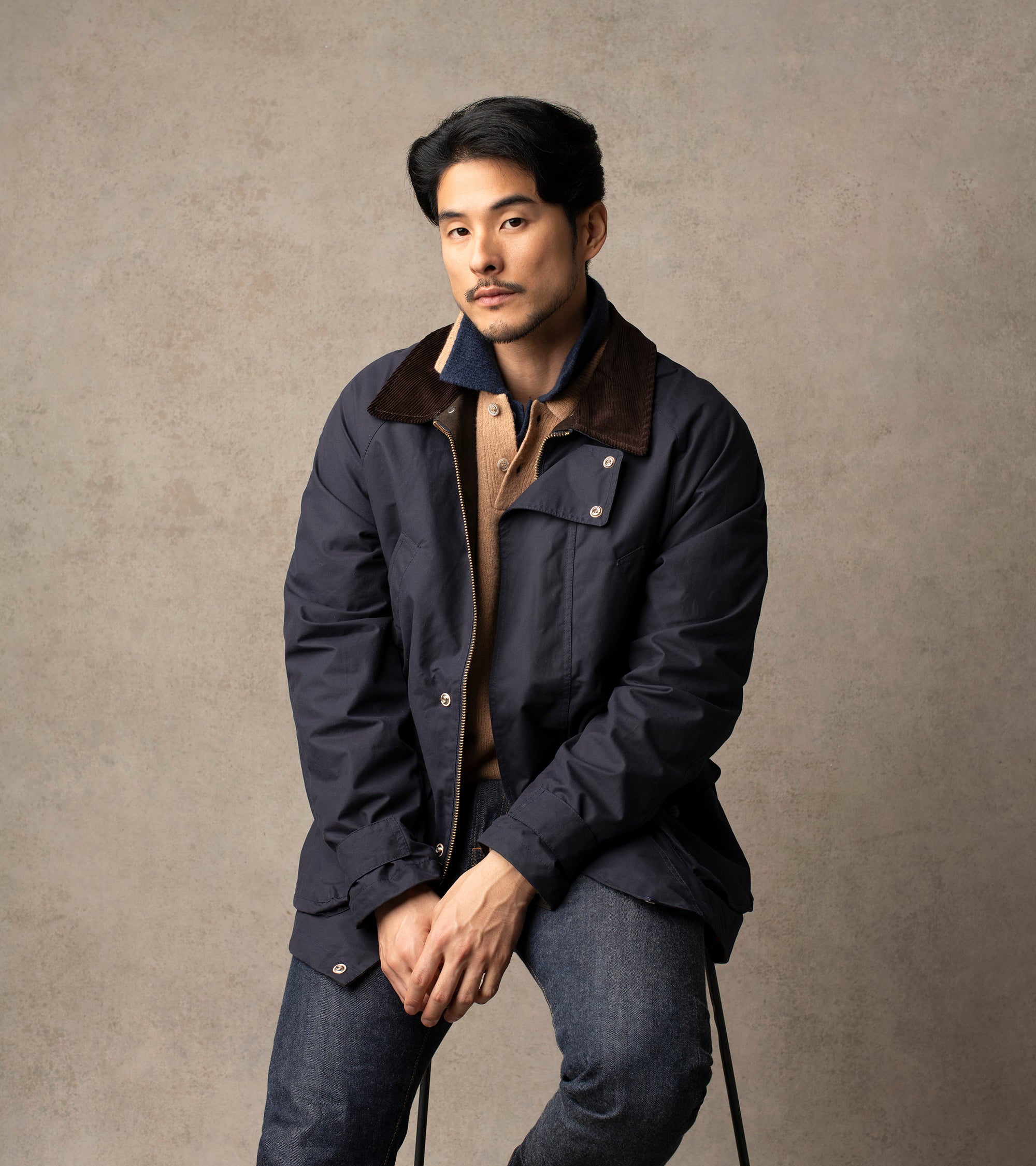 Manifattura Ceccarelli Rain Caban Dry Waxed Cotton Jacket: Navy