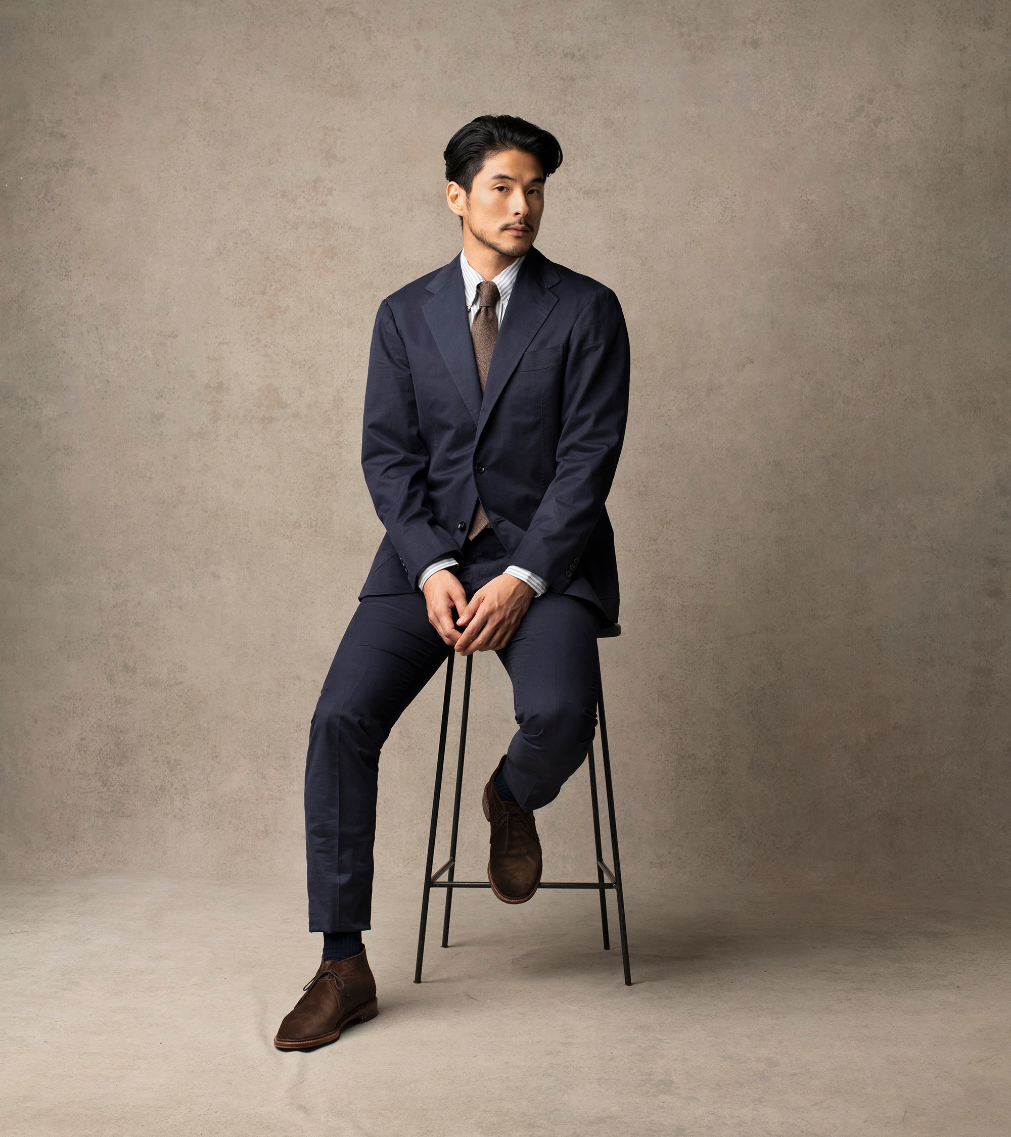 Ring Jacket Meister Cotton Cashmere Twill Suit: Navy