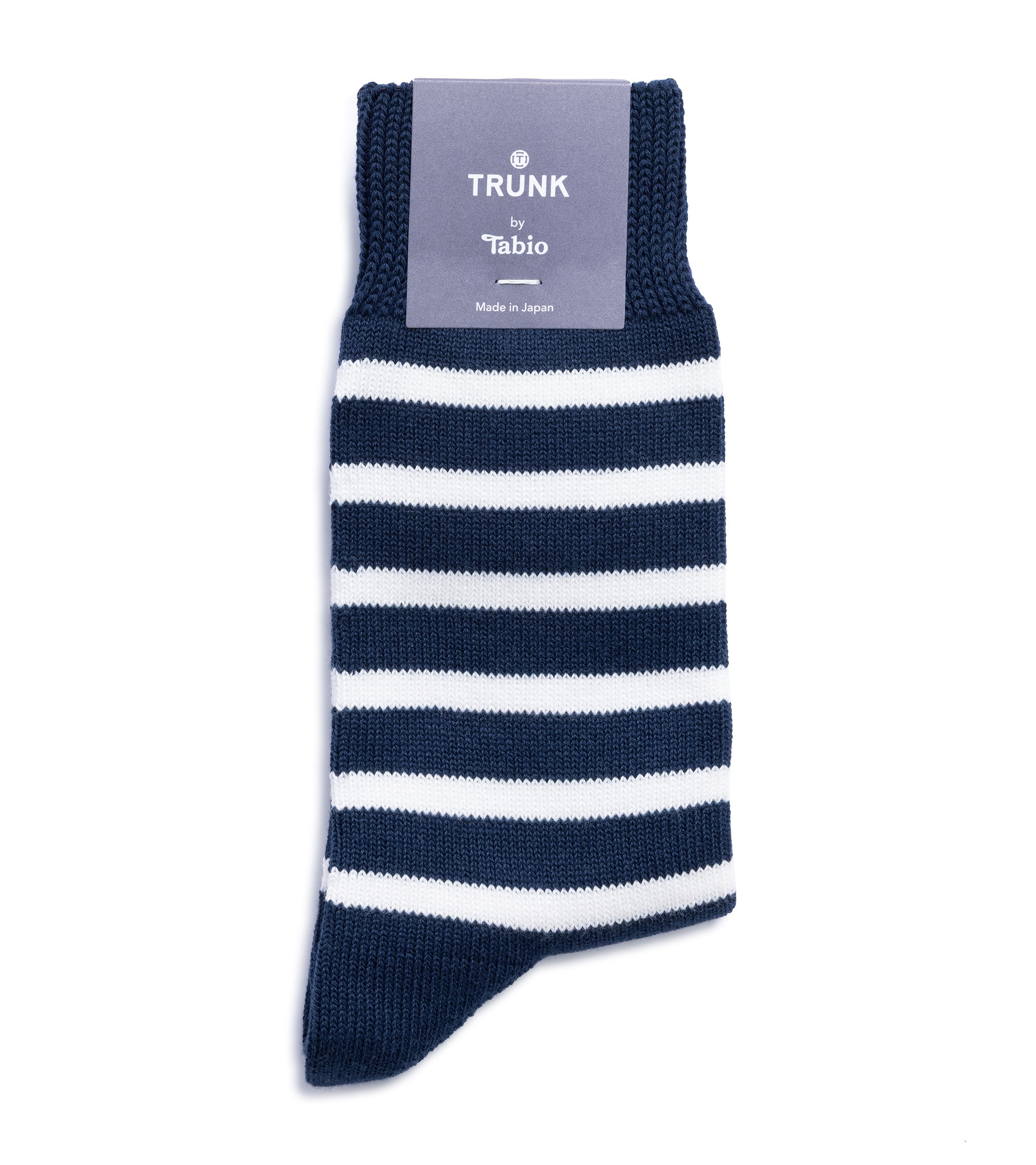 Tabio Wide Striped Crew Socks: Navy White