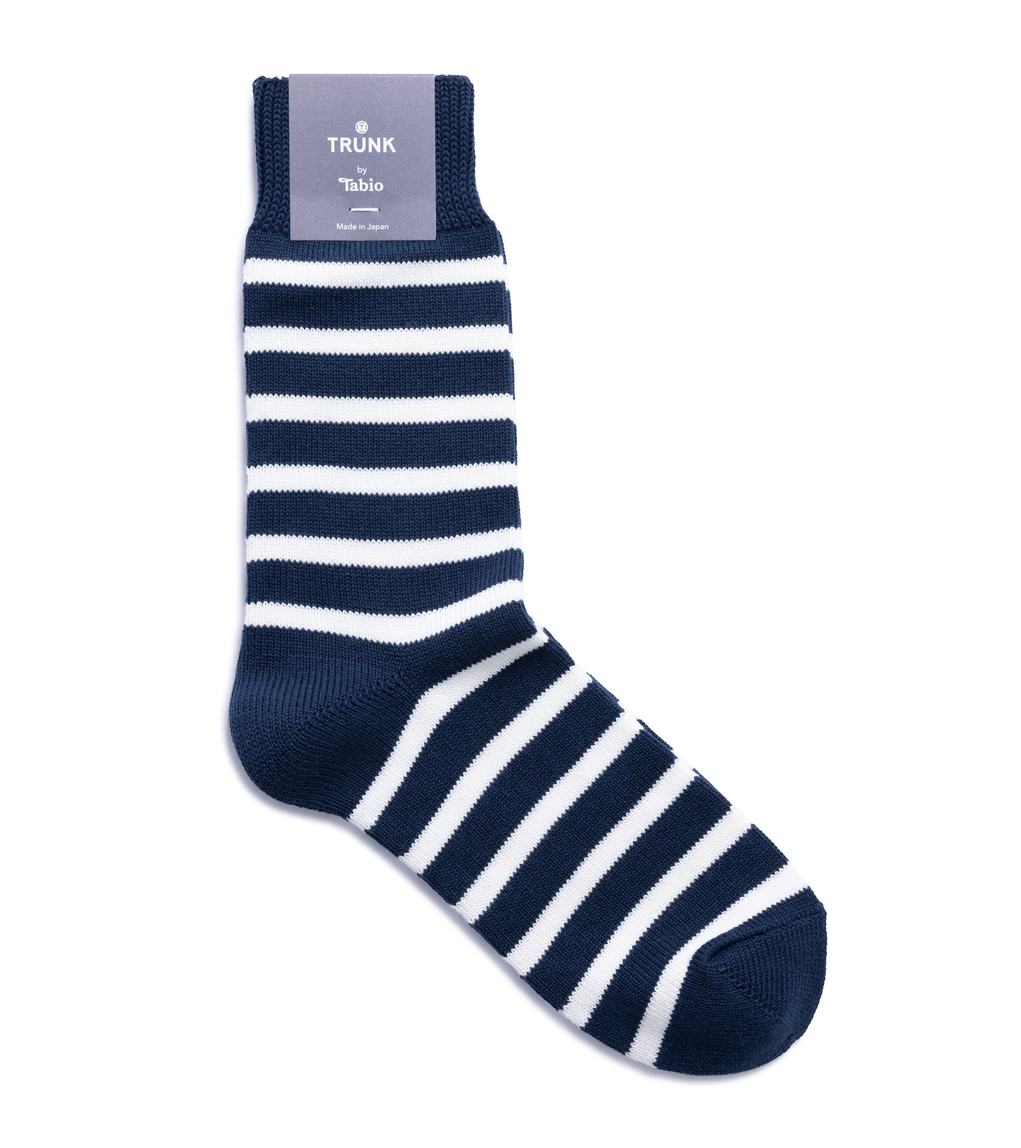 Tabio Wide Striped Crew Socks: Navy White