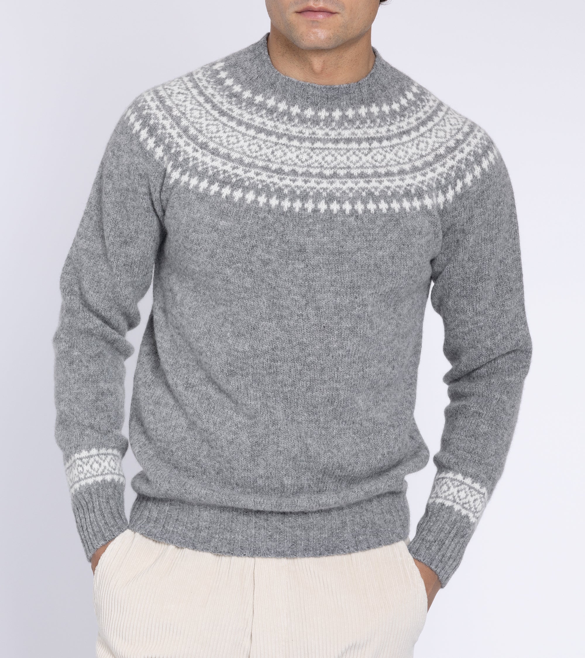 Trunk Elm Fairisle Crew Neck Sweater: Grey