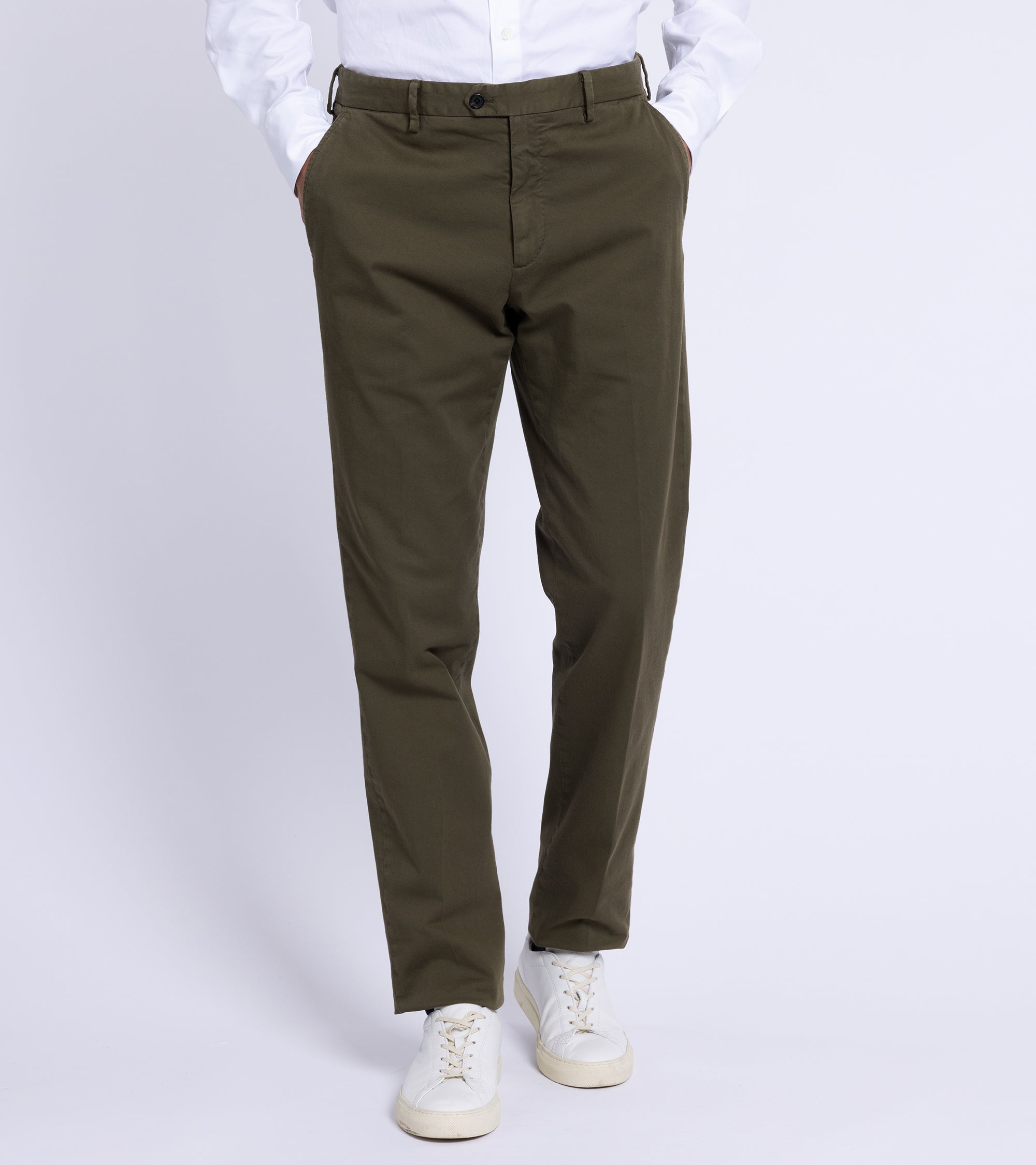 Trunk Welbeck Flat Front Cotton Trousers: Olive